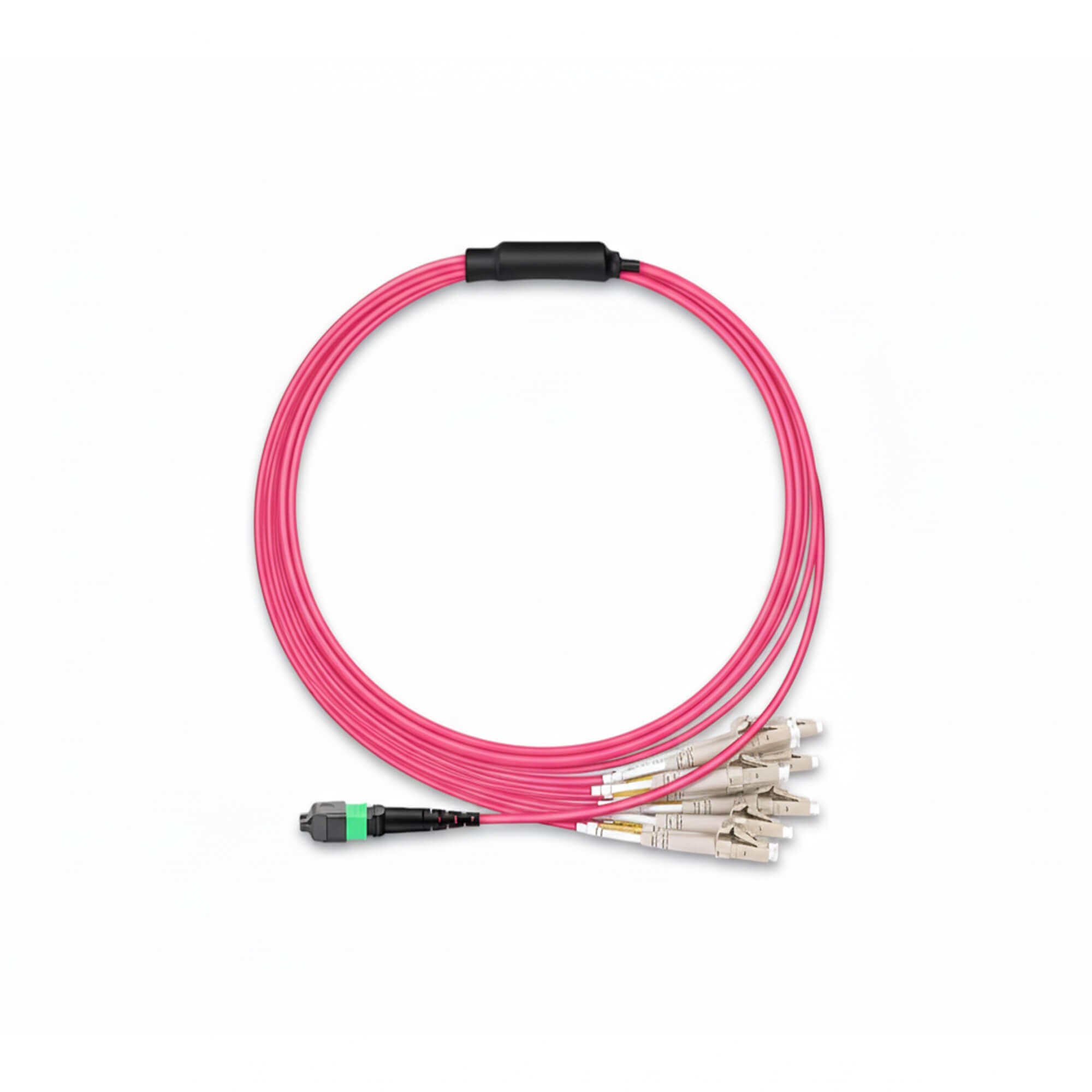 NSComm MPO 16F APC to 8xLC UPC Duplex Harness Cables, 16 Fibers, Multimode (OM4), OFNR, Crossover