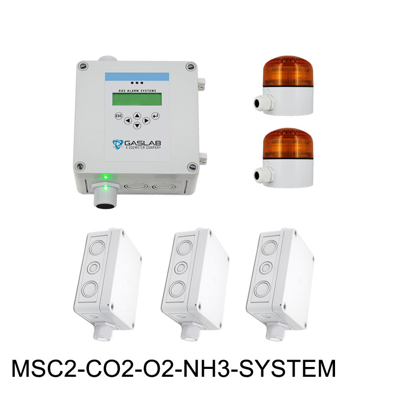 CO2, O2 and NH3 Fixed Gas Safety System for Laboratories & Pharma | Multi-Gas Monitoring with Alarms