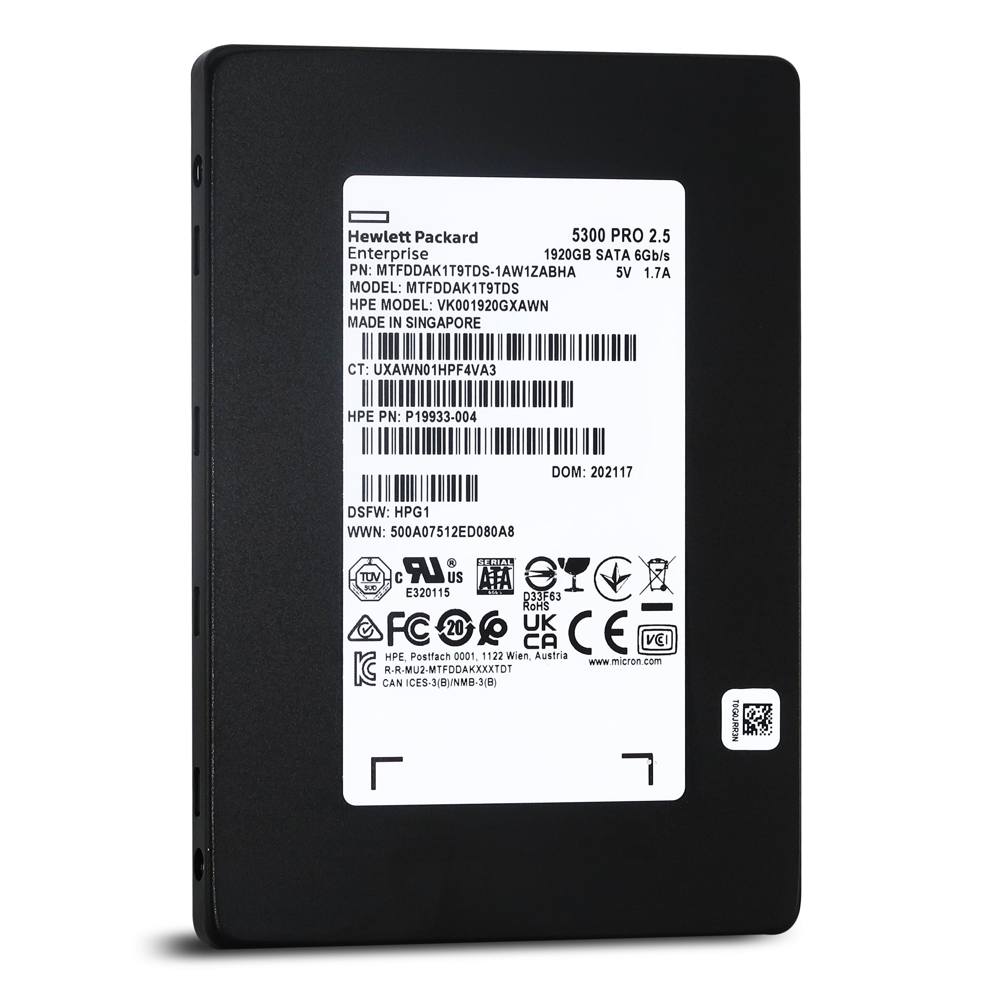 Micron 5300 PRO MTFDDAK1T9TDS-1AW1ZABHA P19933-004 1.92TB SATA 6Gb/s 3D TLC 2.5in Solid State Drive