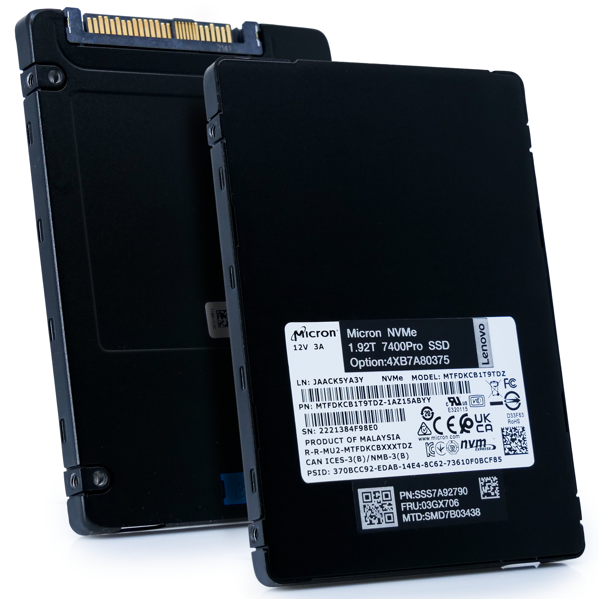 Micron/Lenovo 7400 Pro MTFDKCB1T9TDZ 1.92TB U.3 8GB/s Mixed Use NVMe 3D TLC 2.5in Refurbished Enterprise SSD