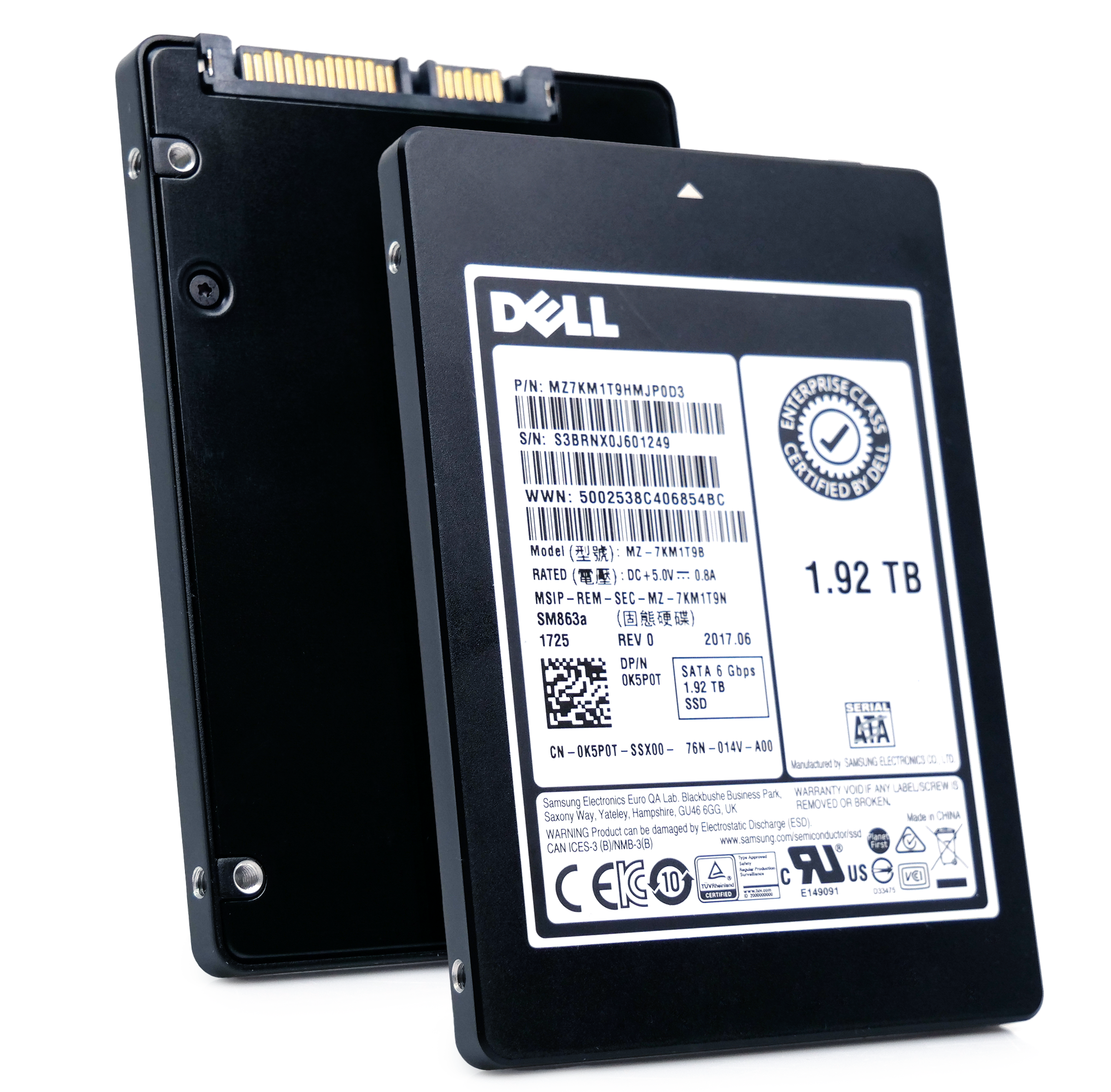 Dell/Samsung SM863a MZ7KM1T9HMJP0D3 0K5P0T 1.92TB SATA 6Gb/s MLC 3.5DWPD 2.5in Mixed-Use Solid State Drive
