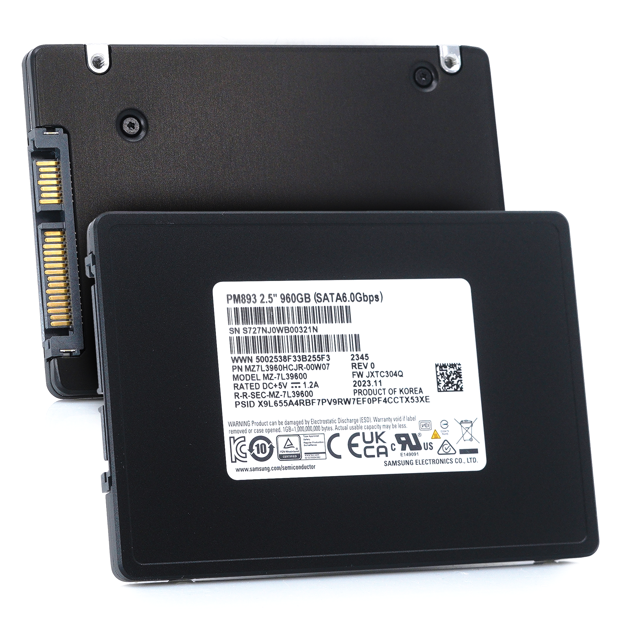 Samsung PM893 MZ-7L39600 MZ7L3960HCJR-00A07 960GB SATA 6Gb/s 2.5in Recertified Solid State Drive