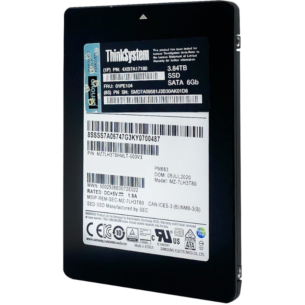 Lenovo PM883 MZ7LH3T8HMLT 01PE104 3.84TB SATA 6Gb/s 2.5in Solid State Drive