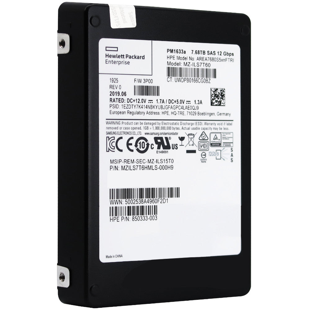 HP PM1633a MZILS7T6HMLS-000H9 850333-003 7.68TB SAS 12Gb/s 2.5in Solid State Drive