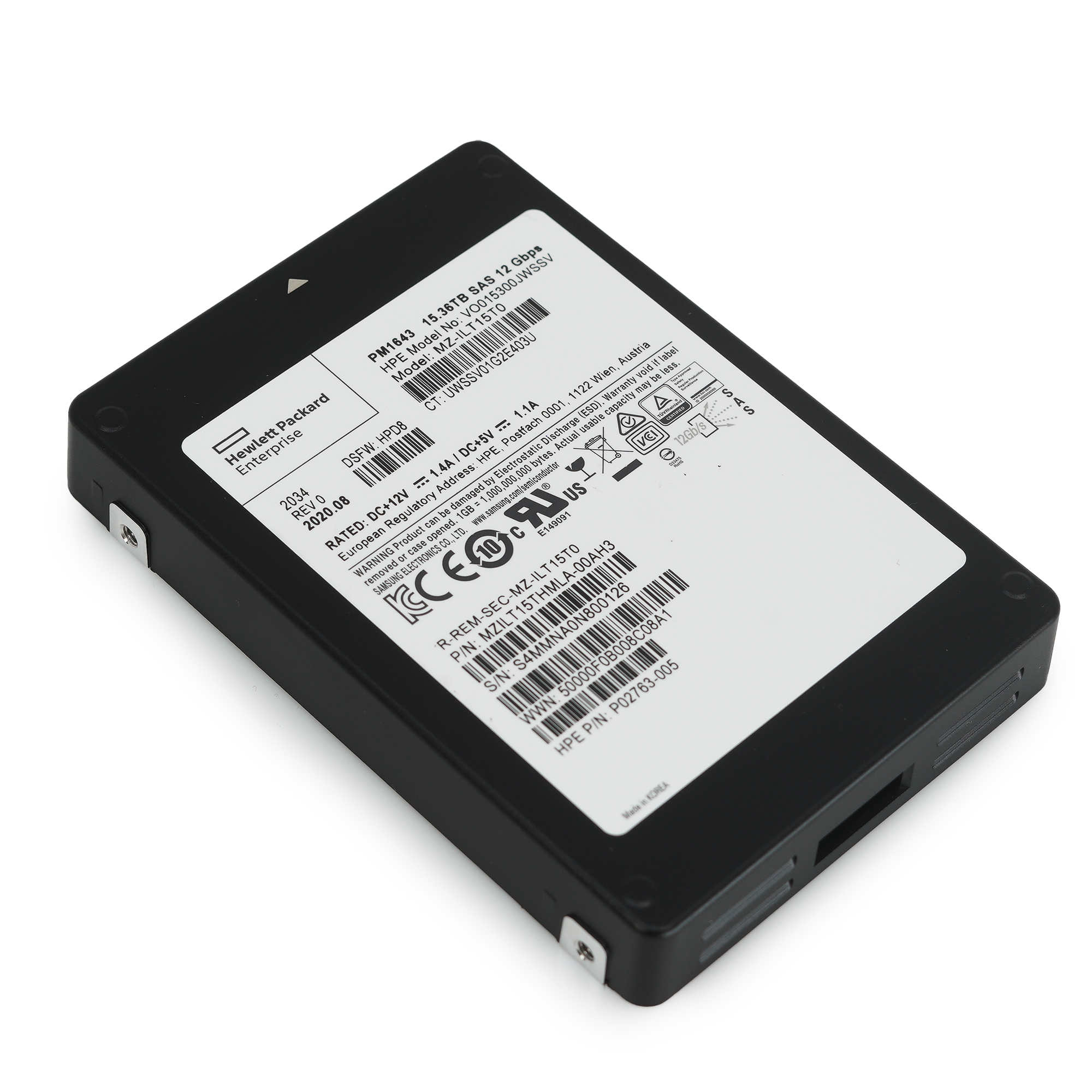 HPE / Samsung PM1643 MZILT15THMAL P02763-005 15.36TB SAS 12Gb/s 3D TLC 2.5in Solid State Drive