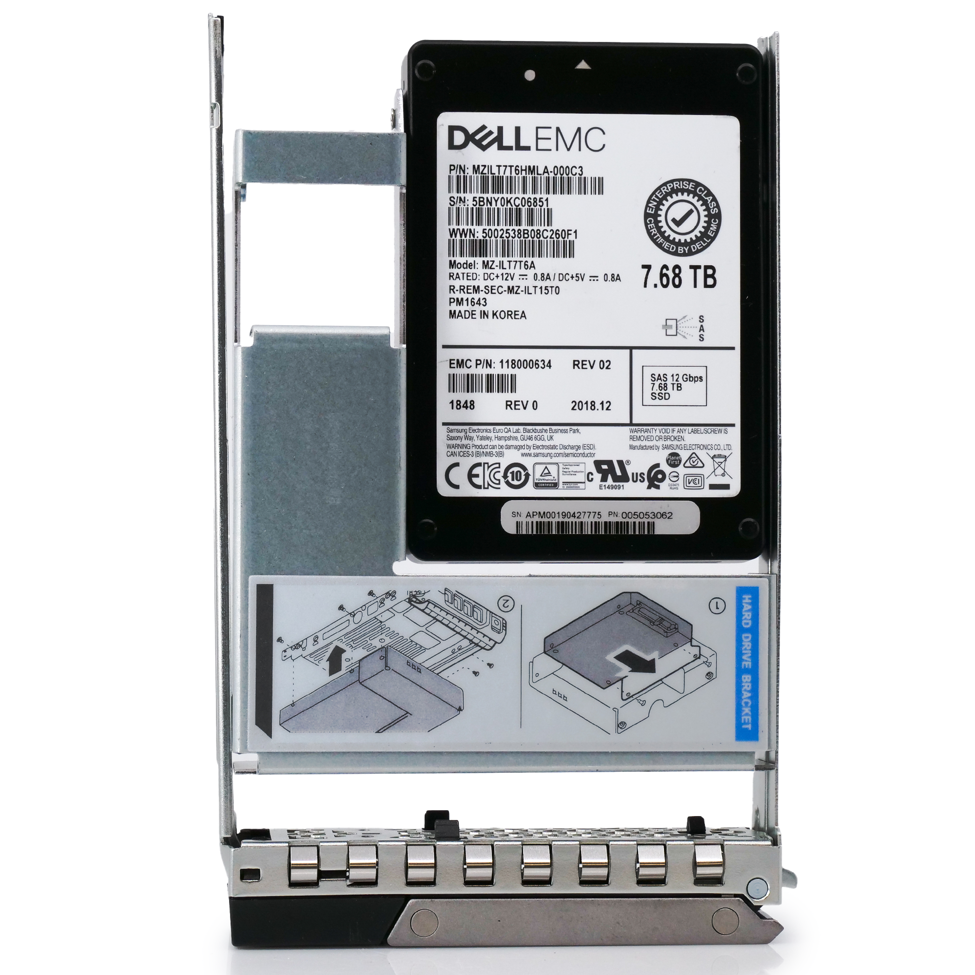 Dell EMC 118000634 G14 7.68TB SAS 12Gb/s 512e 1DWPD 3.5in Recertified Solid State Drive