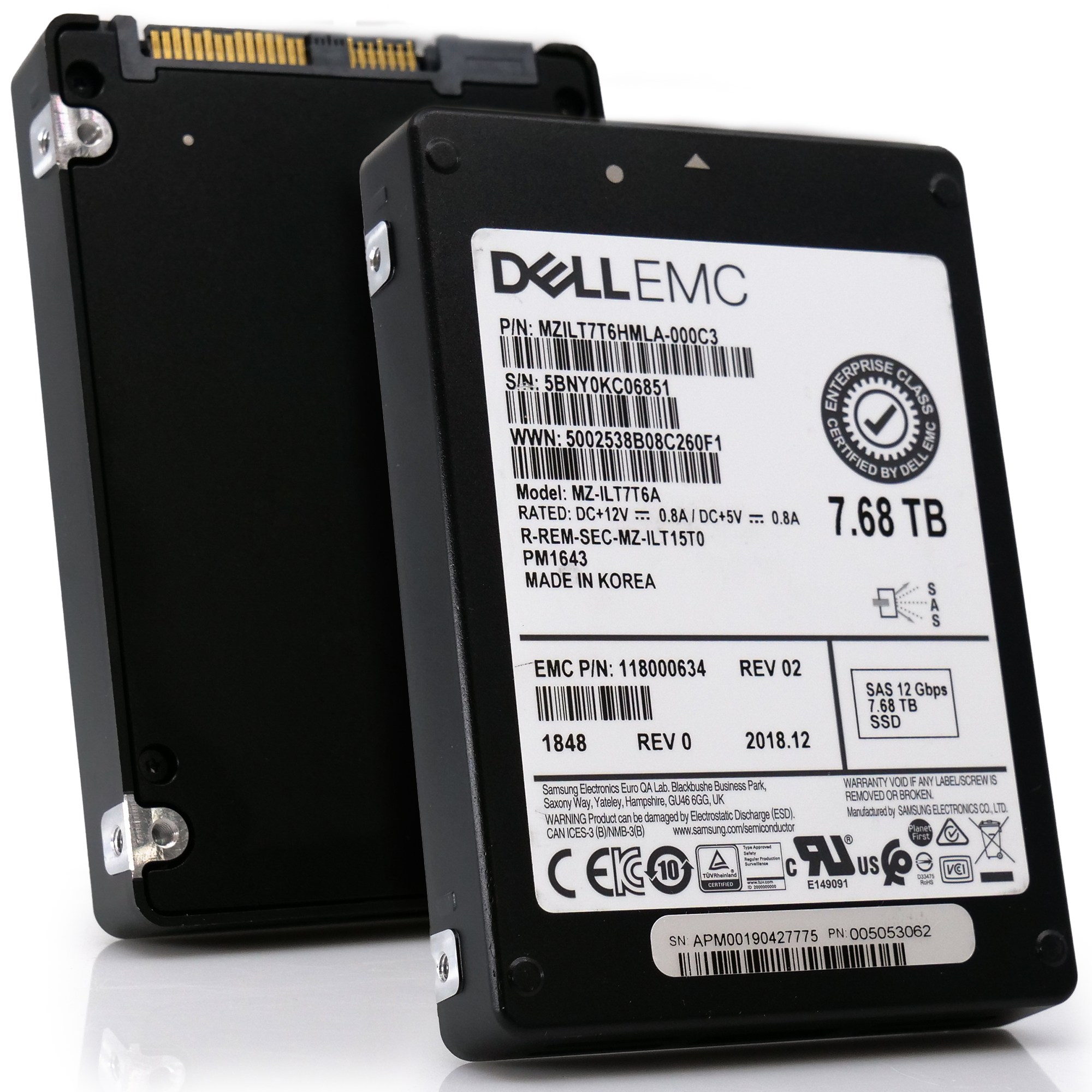 Samsung / Dell PM1643 MZILT7T6HMLA MZ-ILT7T6A 7.68TB SAS 12Gb/s 512e 1DWPD 2.5in Recertified Solid State Drive