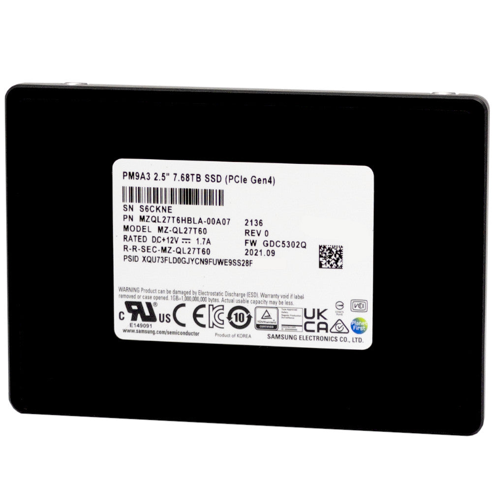 Samsung PM9A3 MZQL27T6HBLA 7.68TB PCIe Gen 4.0 x4 U.2 NVMe 2.5in Solid State Drive