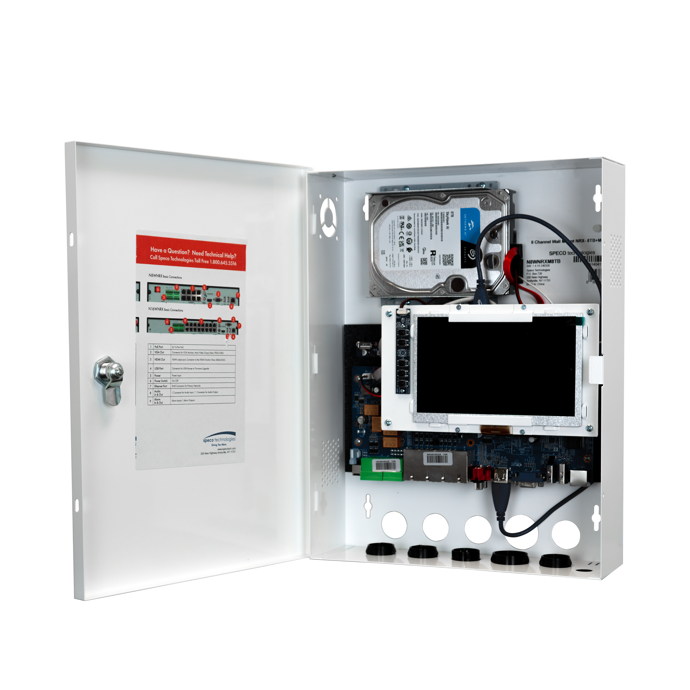 Speco Technologies N16WNRXM2TB 16 Channel  Wall Mount Facial Recognition Recorder with Smart Analytics w/ monitor- 2TB