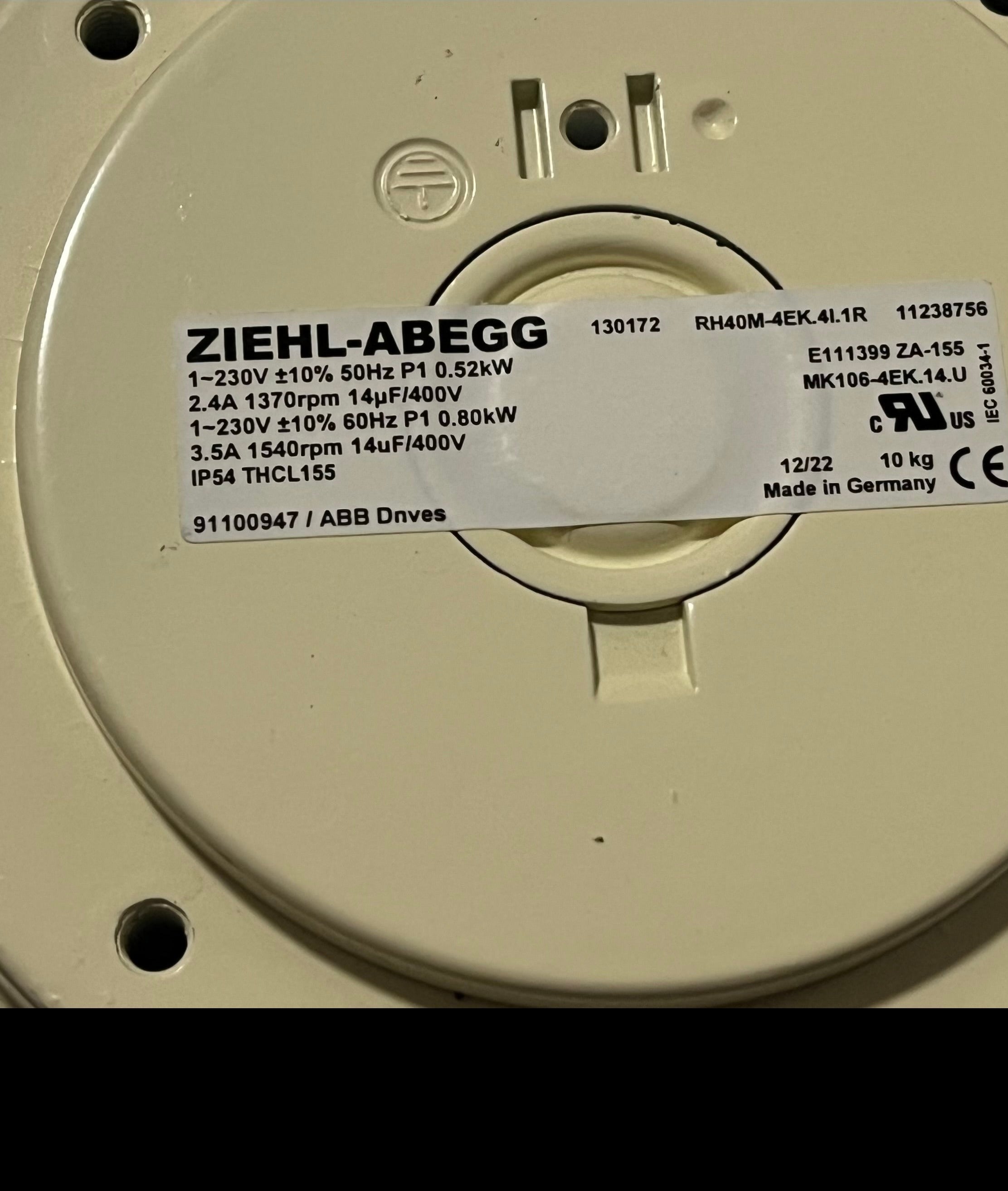 Brand new RH40M-4EK.41.1R 130172 ZIEHL-ABEGG centrifugal fan for ABB ACS800 230V 2.4A 0.525kW