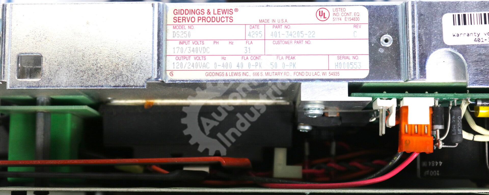 401-34205-22 By Reliance Electric DS-250 Giddings & Lewis Centurion Servo Drive
