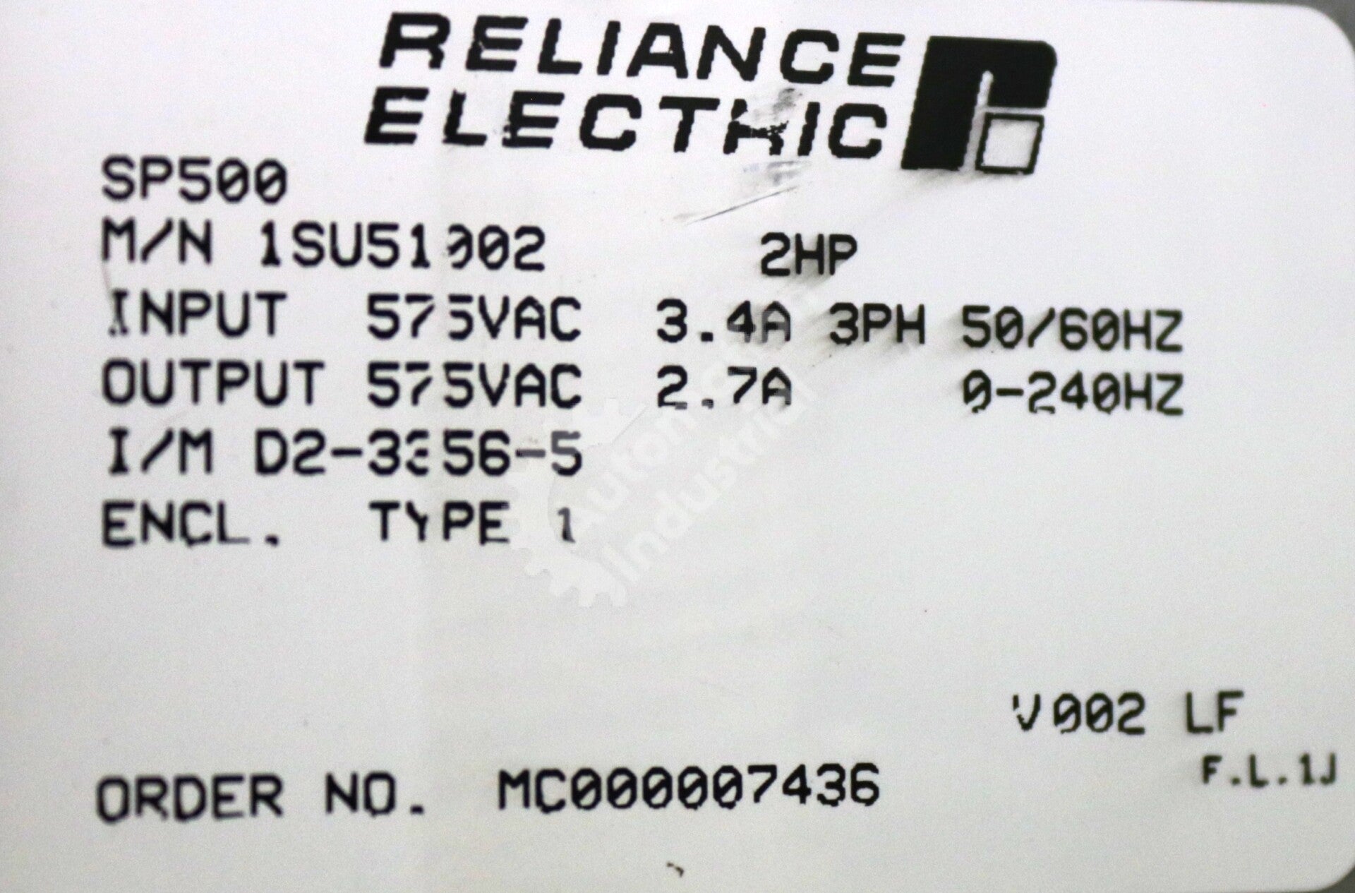 1SU51002 By Reliance Electric 2HP AC Drive SP500 New Surplus No Box