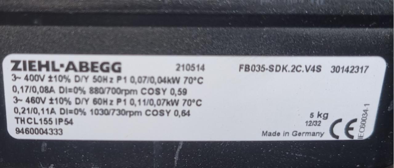 FB035-SDK.2C.V4S  ZIEHL-ABEGG Axial Fan 0.15kW 380/460V 0.68A 1290rpm