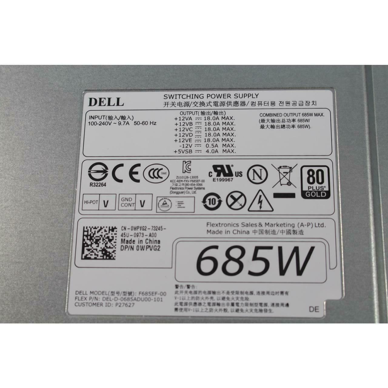New Dell Precision T3610/T5610 685W F685EF-00 Switching Power Supply PSU WPVG2 705479980739-FoxTI