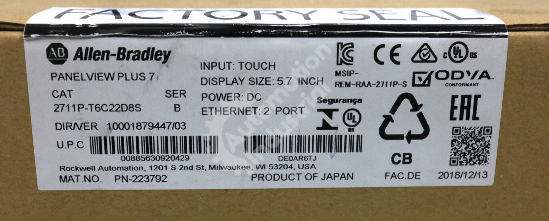 2711P-T6C22D8S By Allen Bradley 5.7In 24VDC Color Operator Interface New Sealed