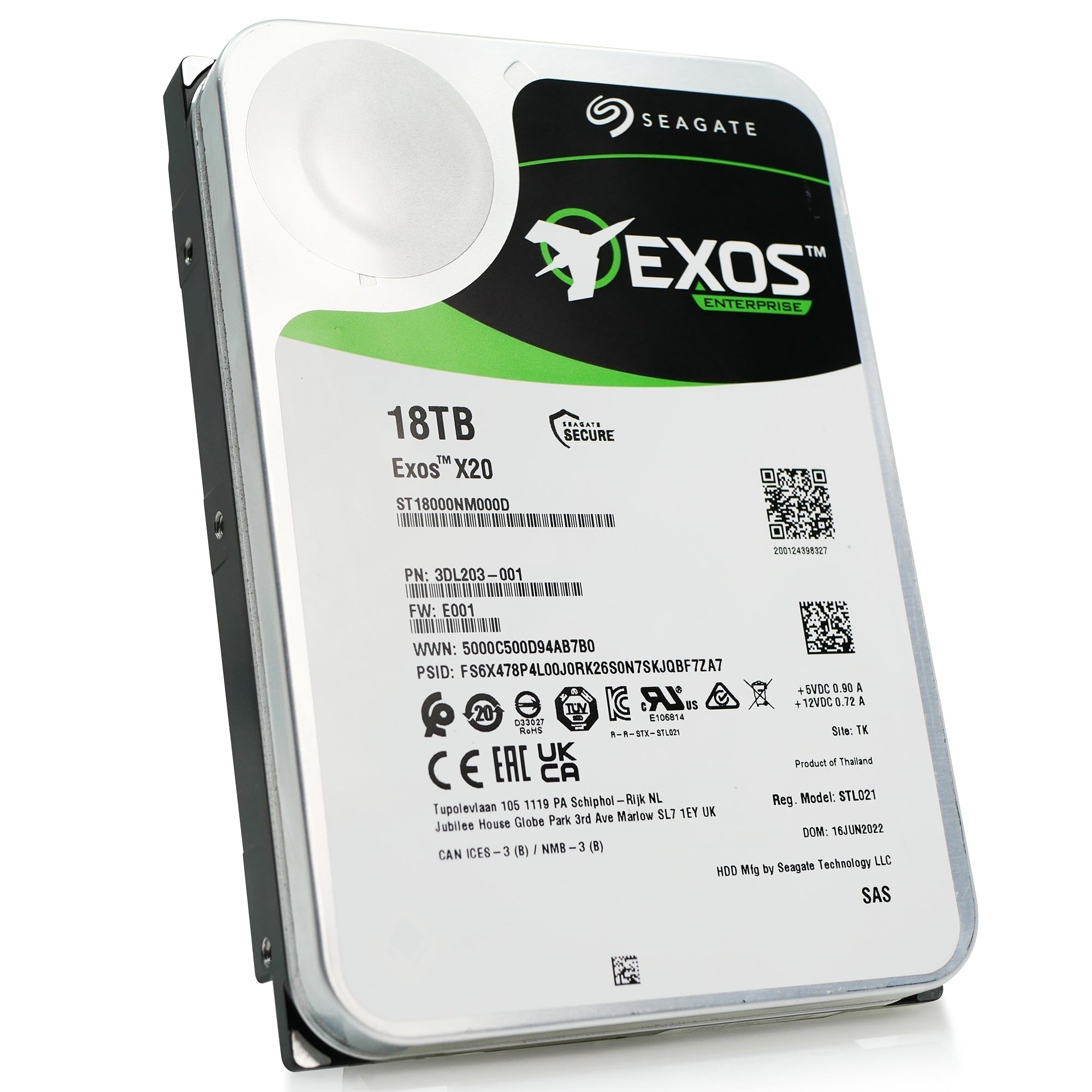 Seagate Exos X20 ST18000NM000D 18TB 7.2K RPM SAS 12Gb/s 3.5in Recertified Hard Drive