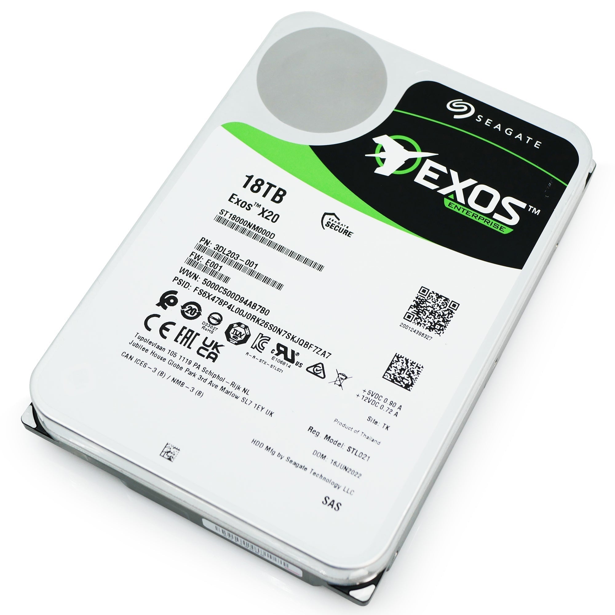 Seagate Exos X20 ST18000NM000D 18TB 7.2K RPM SAS 12Gb/s 3.5in Recertified Hard Drive