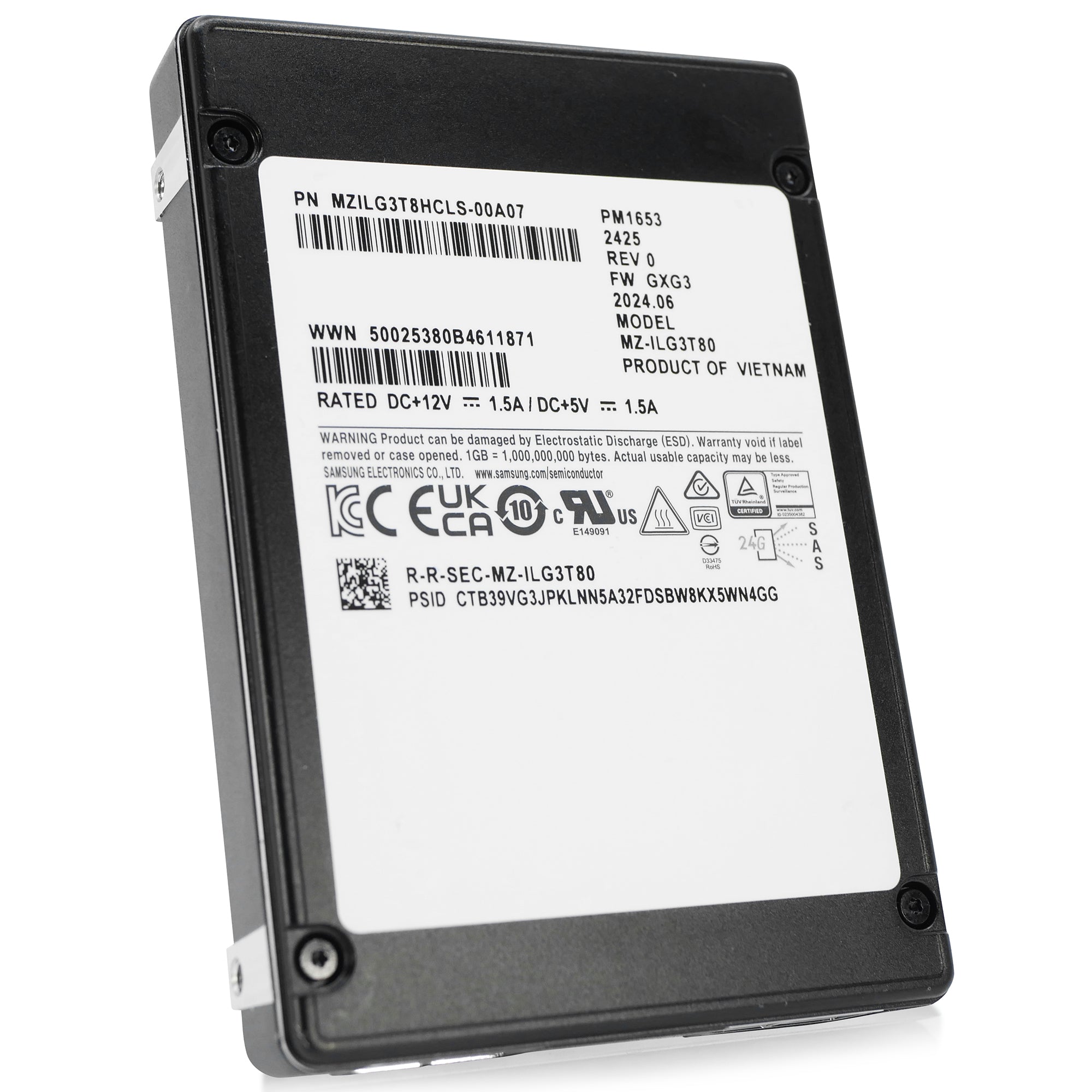 Samsung PM1653 MZILG3T8HCLS 3.84TB 1 DWPD SAS-4 24 Gb/s 3D TLC 2.5in Refurbished SSD