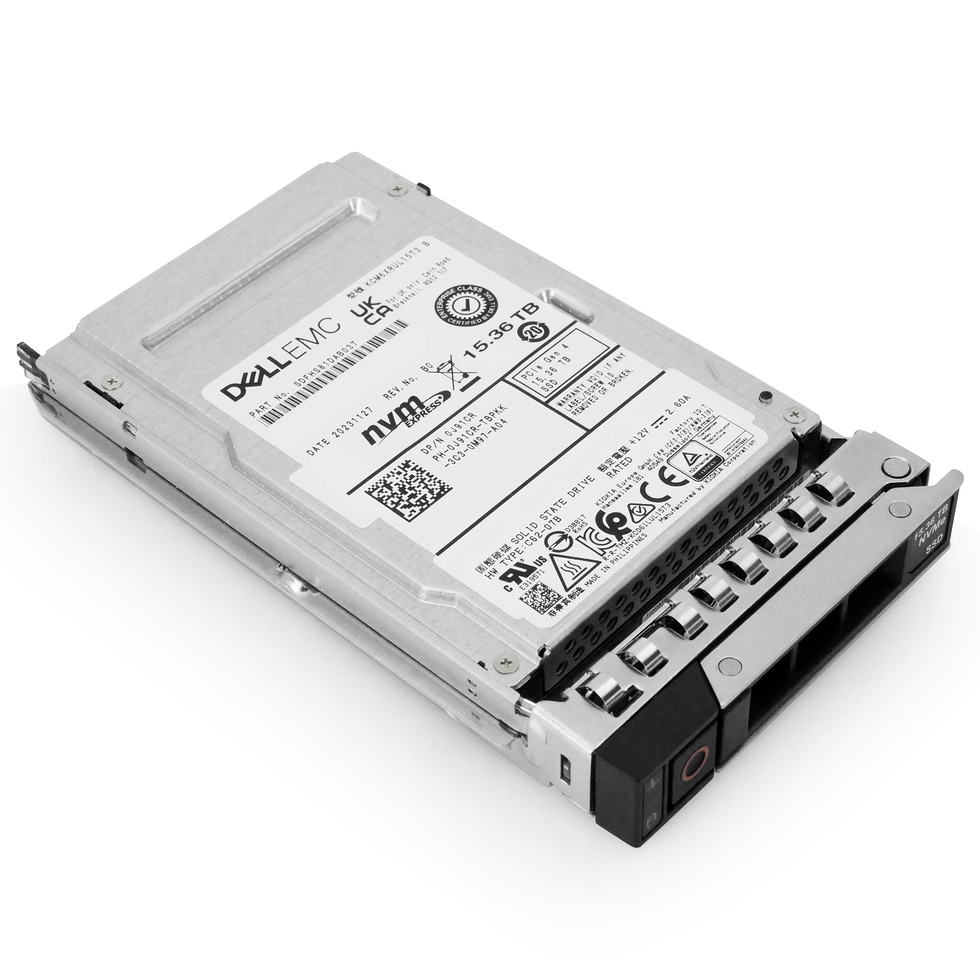 Kioxia/Dell CM6-R KCM6XRUL15T3 15.36TB 1 DWPD PCIe Gen 4.0 x4 8GB/s 3D TLC U.3 NVMe 2.5in Solid State Drive G14