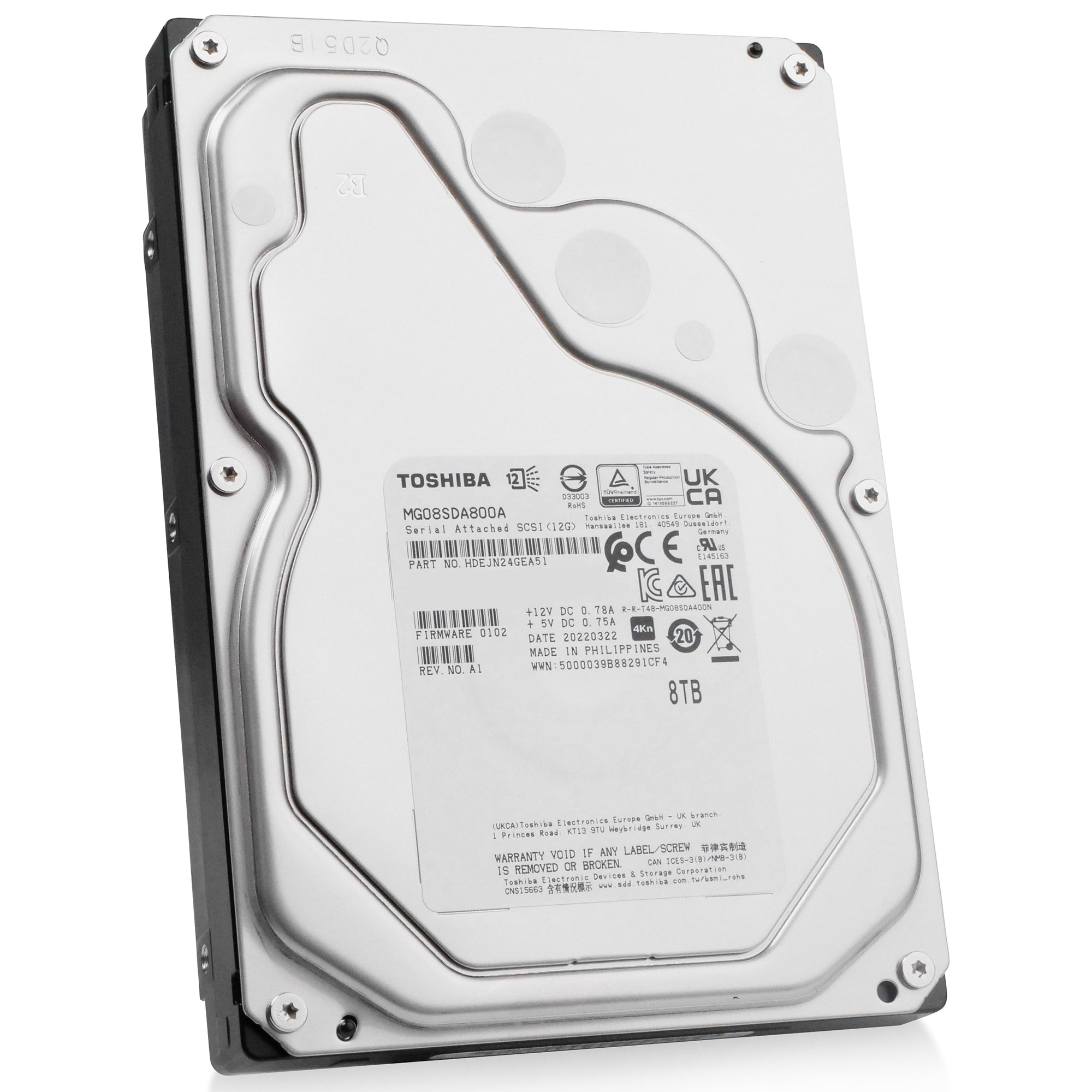 Toshiba MG08-D MG08SDA800A 8TB 7.2K RPM SAS 12Gb/s 4Kn 3.5in Hard Drive