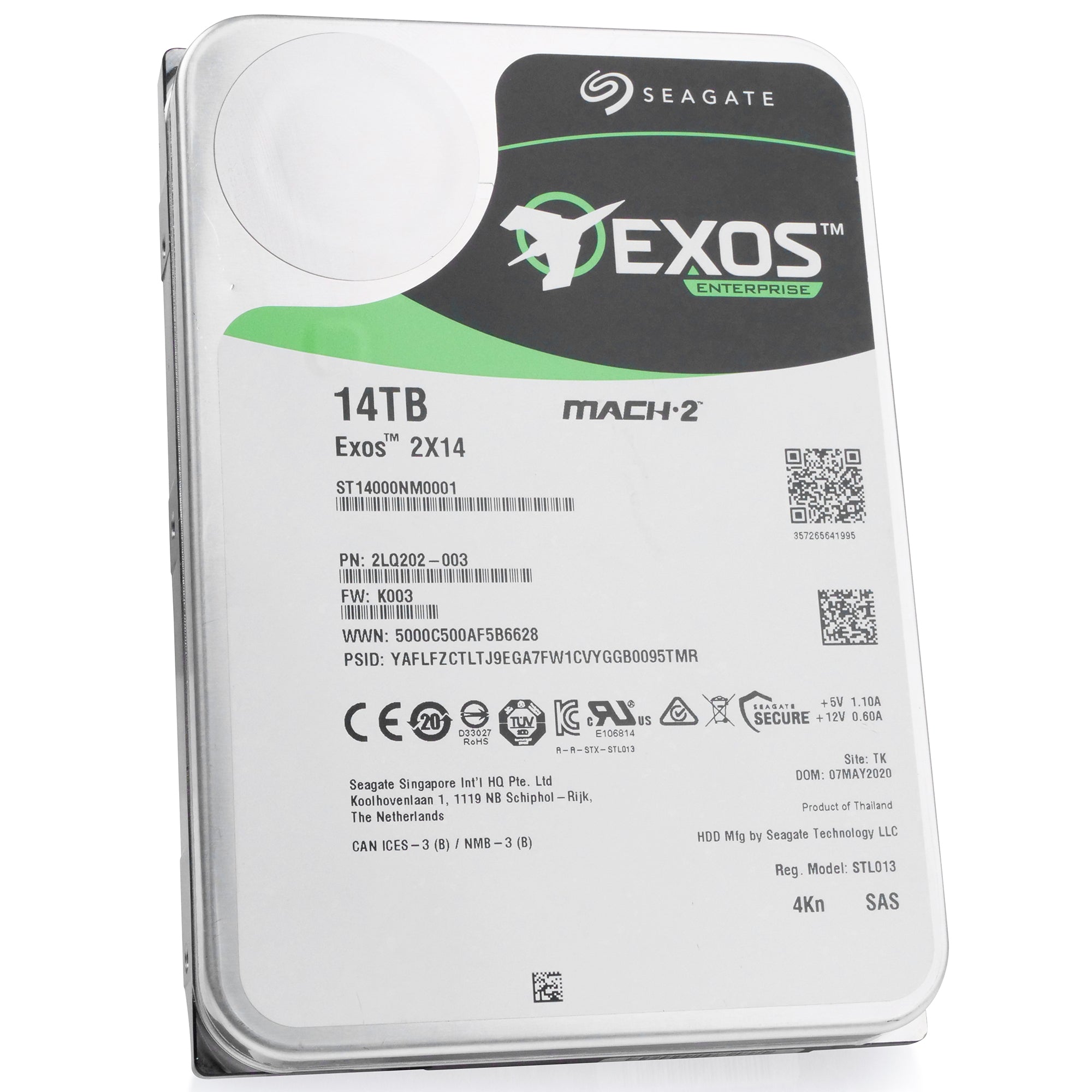 Seagate Exos 2X14 ST14000NM0001 14TB 7.2K RPM SAS 12Gb/s 4Kn MACH.2 3.5in Refurbished HDD