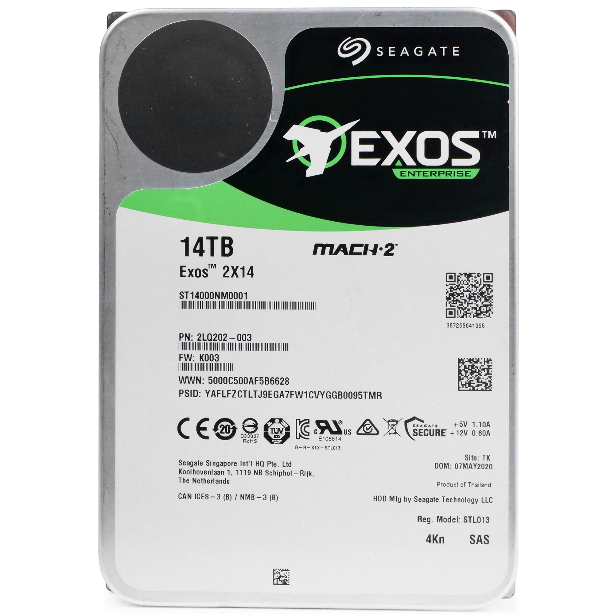 Seagate Exos 2X14 ST14000NM0001 14TB 7.2K RPM SAS 12Gb/s 4Kn MACH.2 3.5in Refurbished HDD