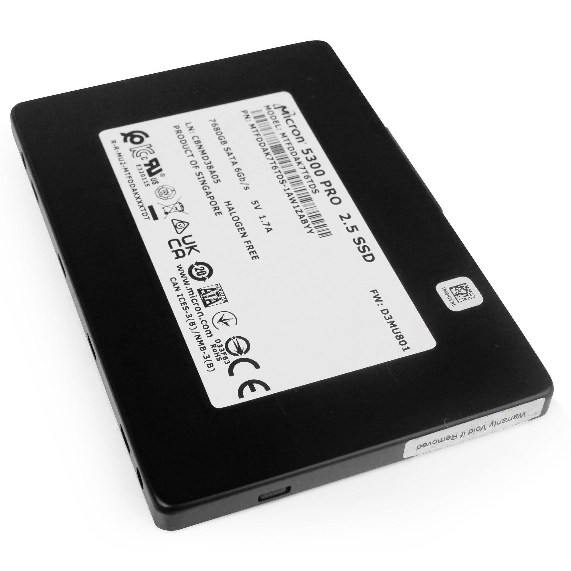 Micron 5300 PRO MTFDDAK7T6TDS-1AW1ZABYY 7.68TB SATA 6Gb/s 3D TLC 2.5in Solid State Drive