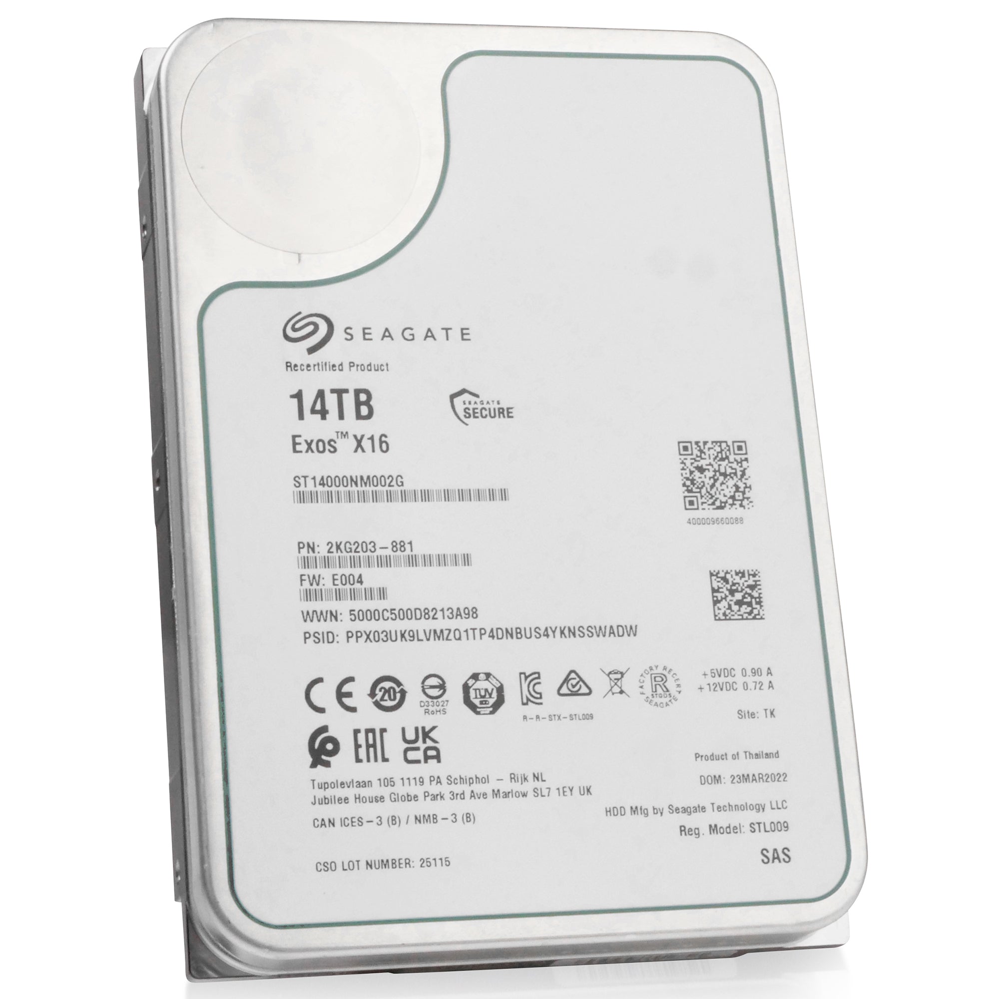 Seagate Exos X16 ST14000NM002G 14TB 7.2K RPM SAS 12Gb/s 3.5in Recertified Hard Drive