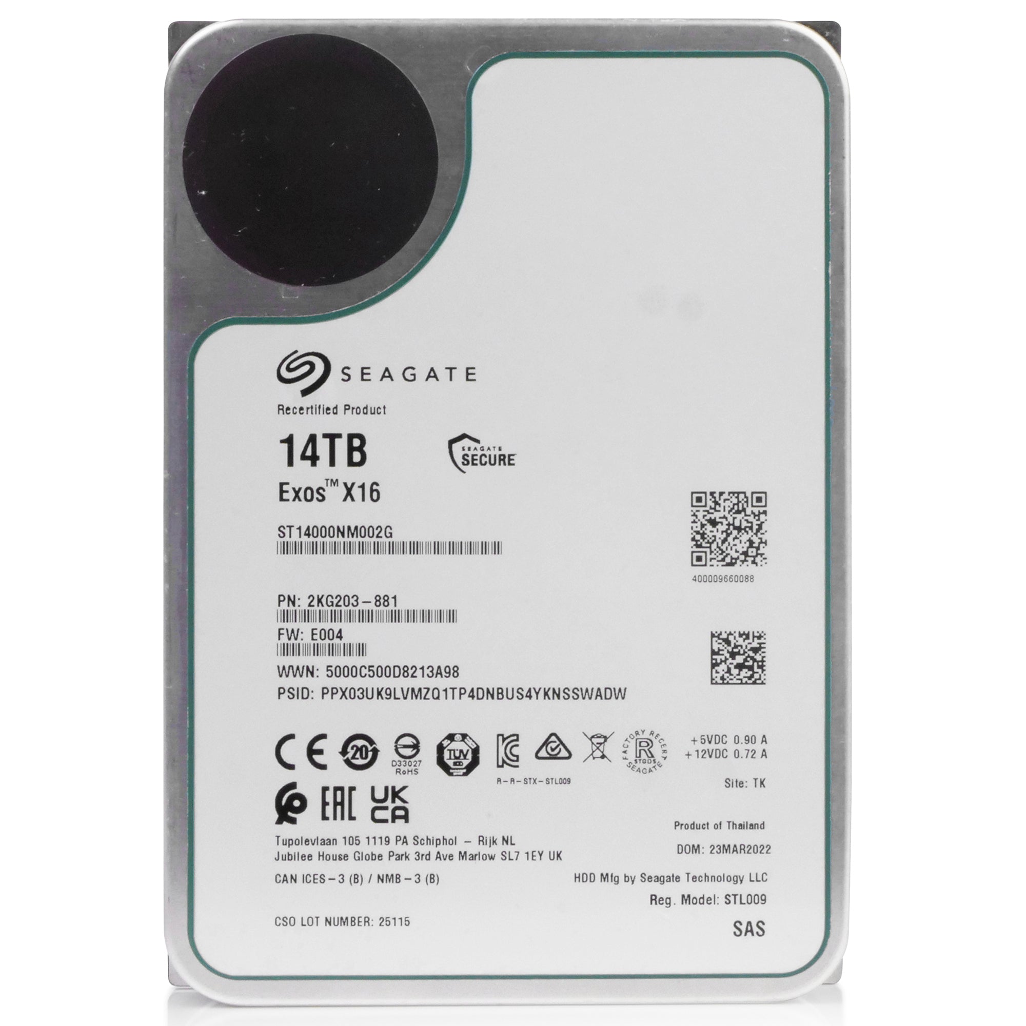 Seagate Exos X16 ST14000NM002G 14TB 7.2K RPM SAS 12Gb/s 3.5in Recertified Hard Drive