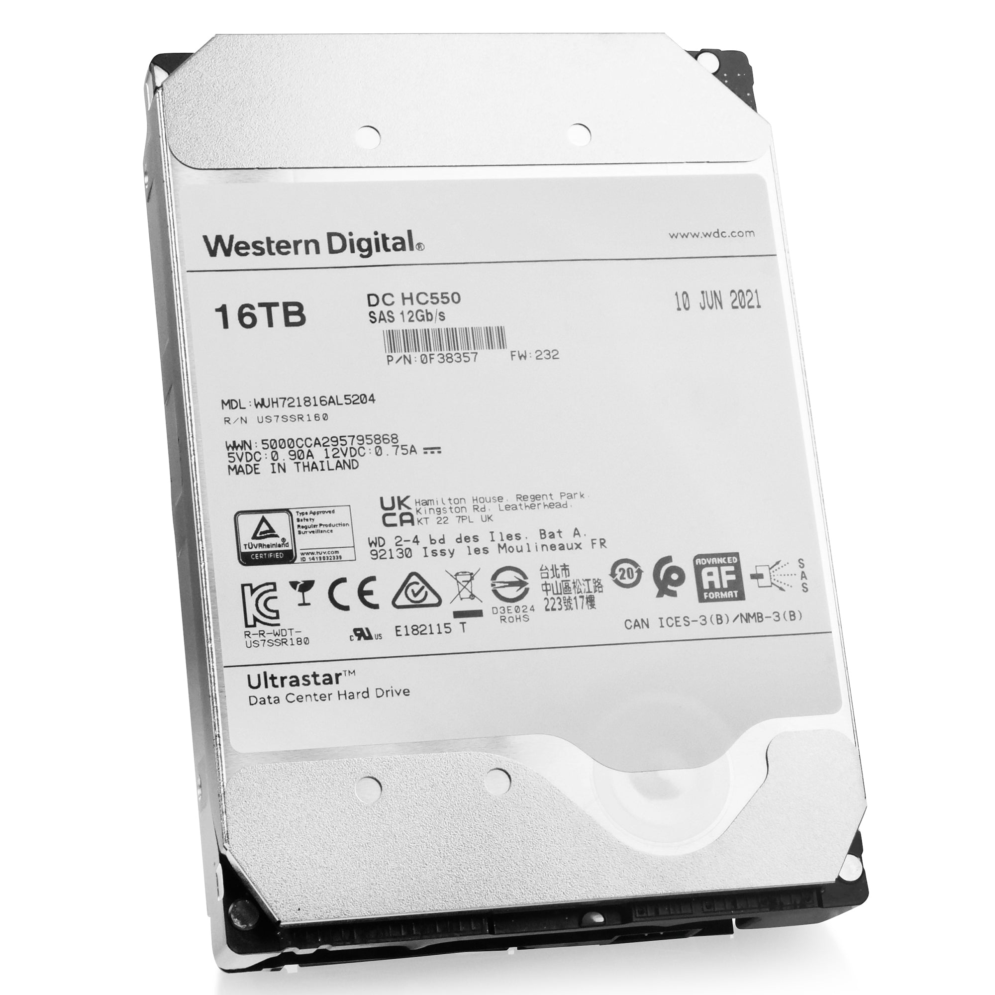 Western Digital Ultrastar DC HC550 WUH721816AL5204 0F38357 16TB 7.2K RPM SAS 12Gb/s 512e 3.5in Hard Drive