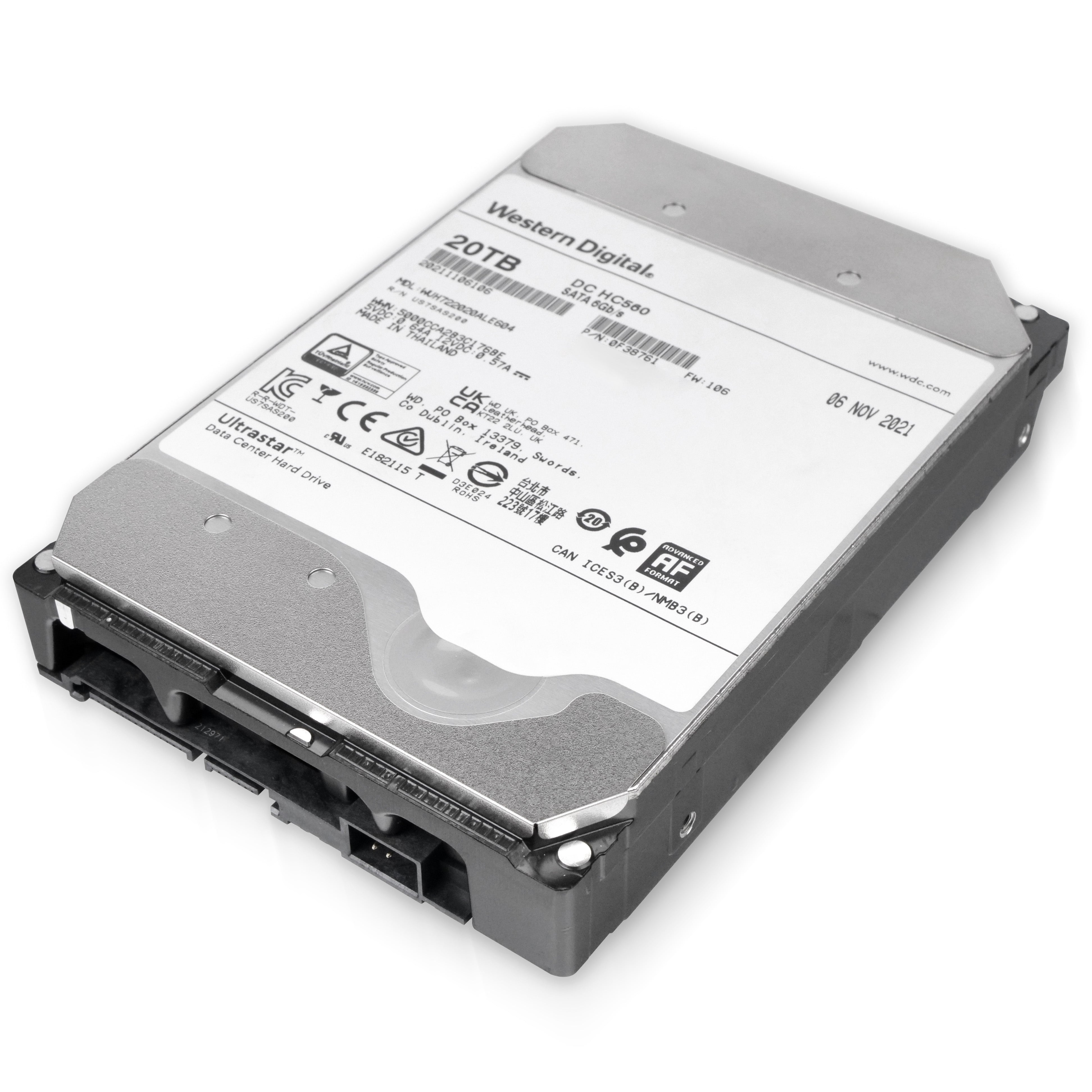 Western Digital Ultrastar DC HC560 WUH722020ALE604 0F38761 20TB 7.2K RPM SATA 6Gb/s 512e 3.5in Hard Drive