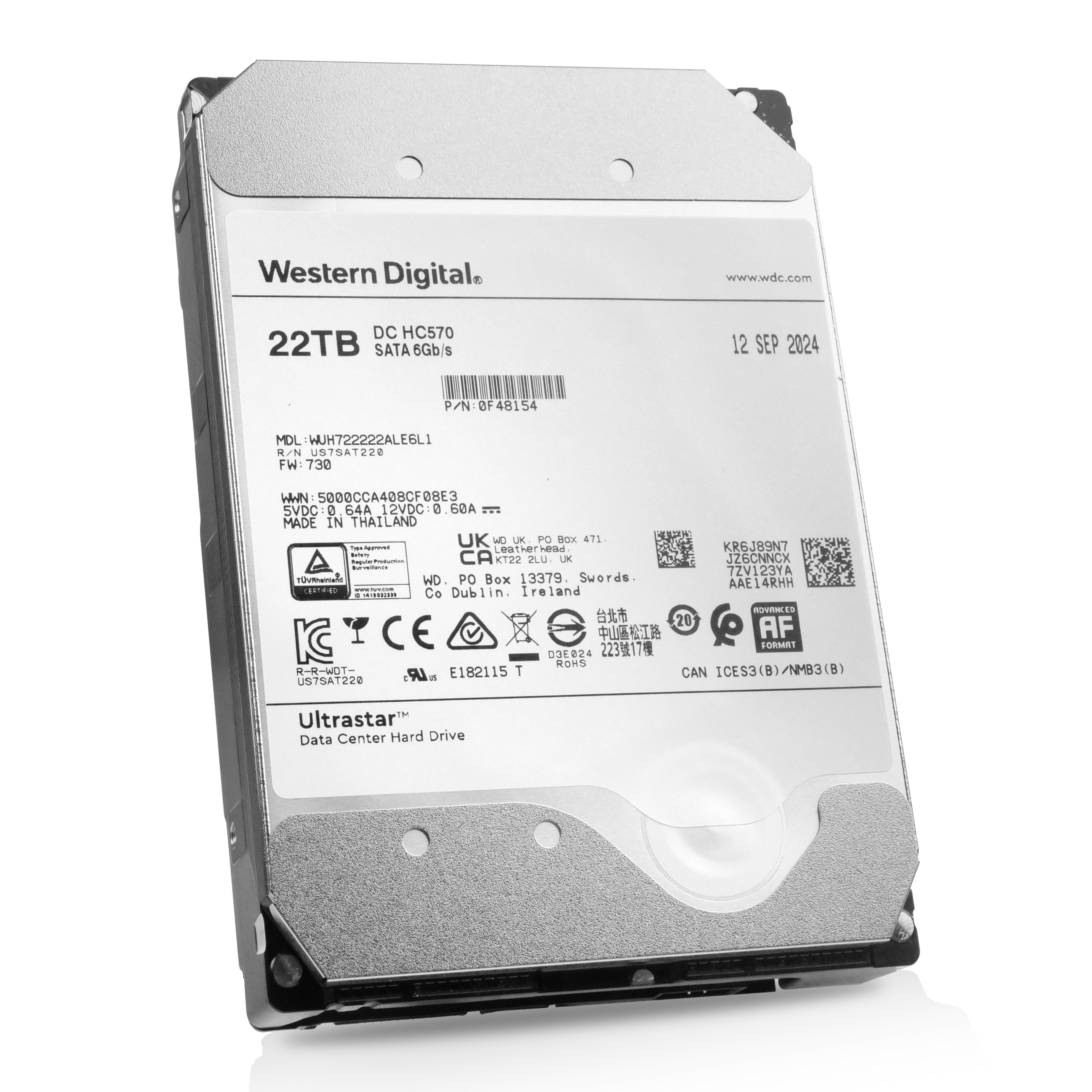 Western Digital Ultrastar DC HC570 WUH722222ALE6L1 0F48154 22TB 7.2K RPM SATA 6Gb/s 512e 3.5in Hard Drive