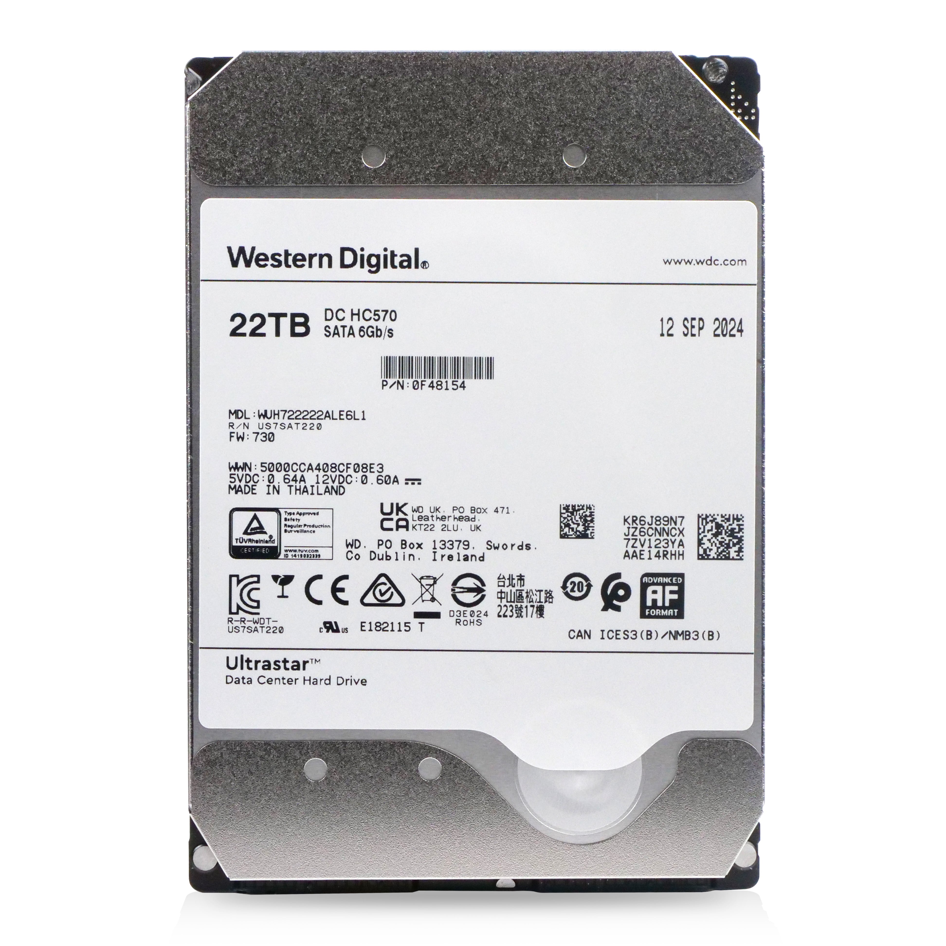 Western Digital Ultrastar DC HC570 WUH722222ALE6L1 0F48154 22TB 7.2K RPM SATA 6Gb/s 512e 3.5in Hard Drive