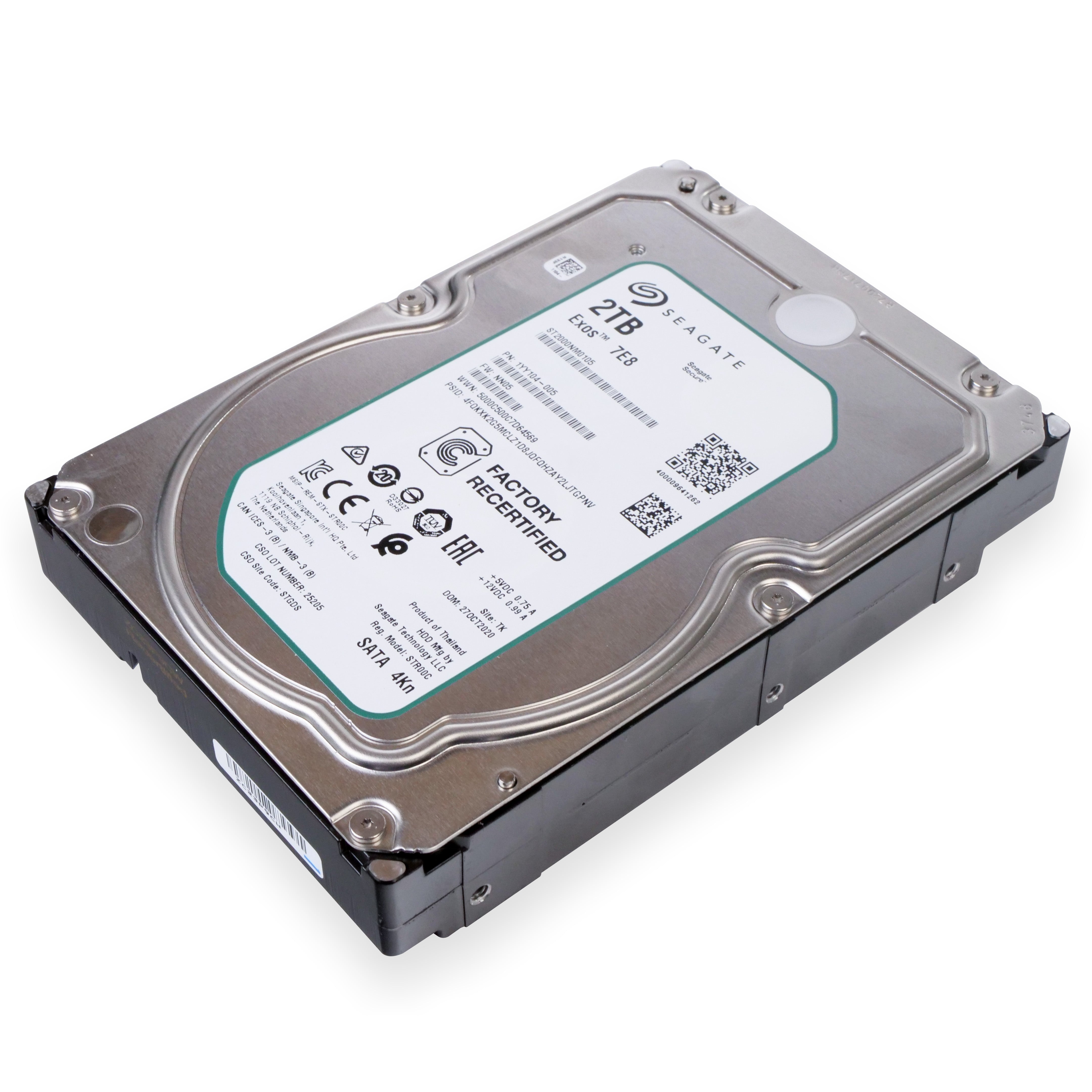 Seagate Exos 7E8 ST2000NM0105 2TB 7.2K RPM SATA 6Gb/s 4Kn 128MB 3.5" Manufacturer Recertified HDD