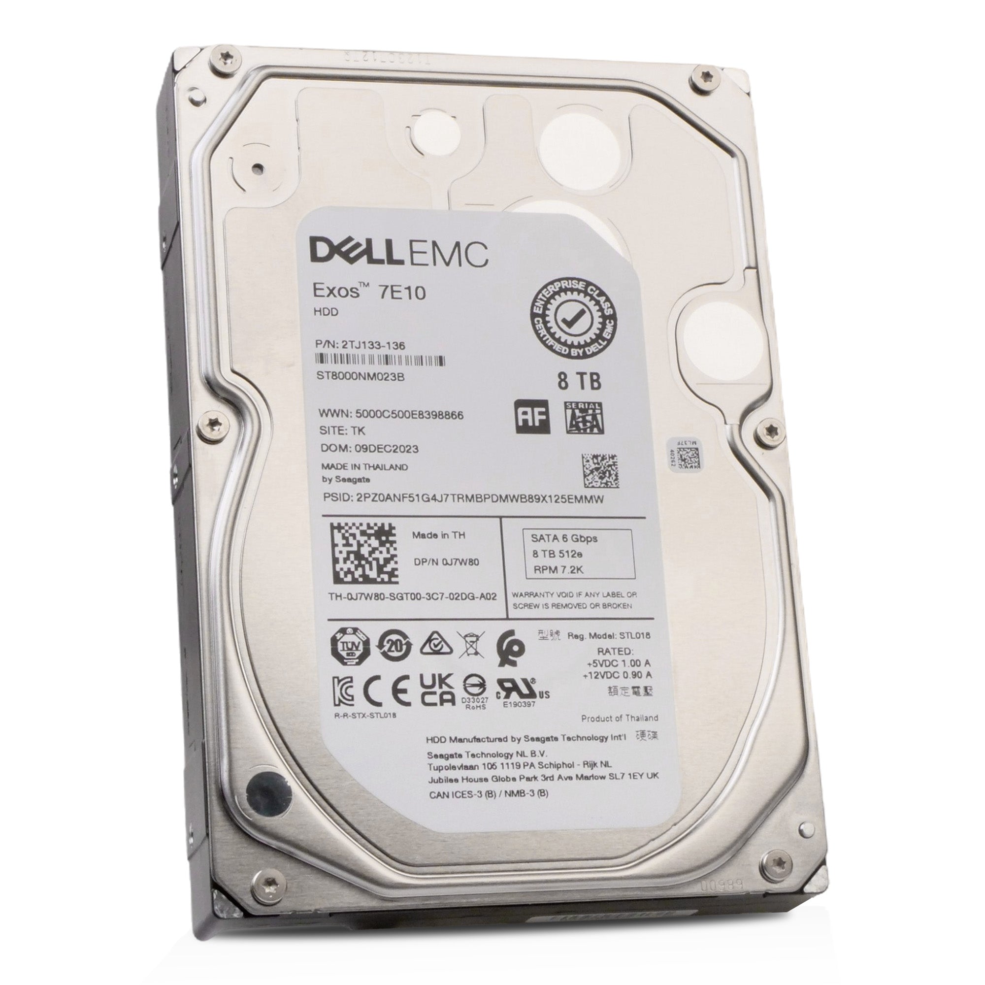 Dell/Seagate Exos 7E10 ST8000NM023B 8TB 7.2K RPM SATA 6Gb/s 512e 256MB 3.5in Refurbished HDD
