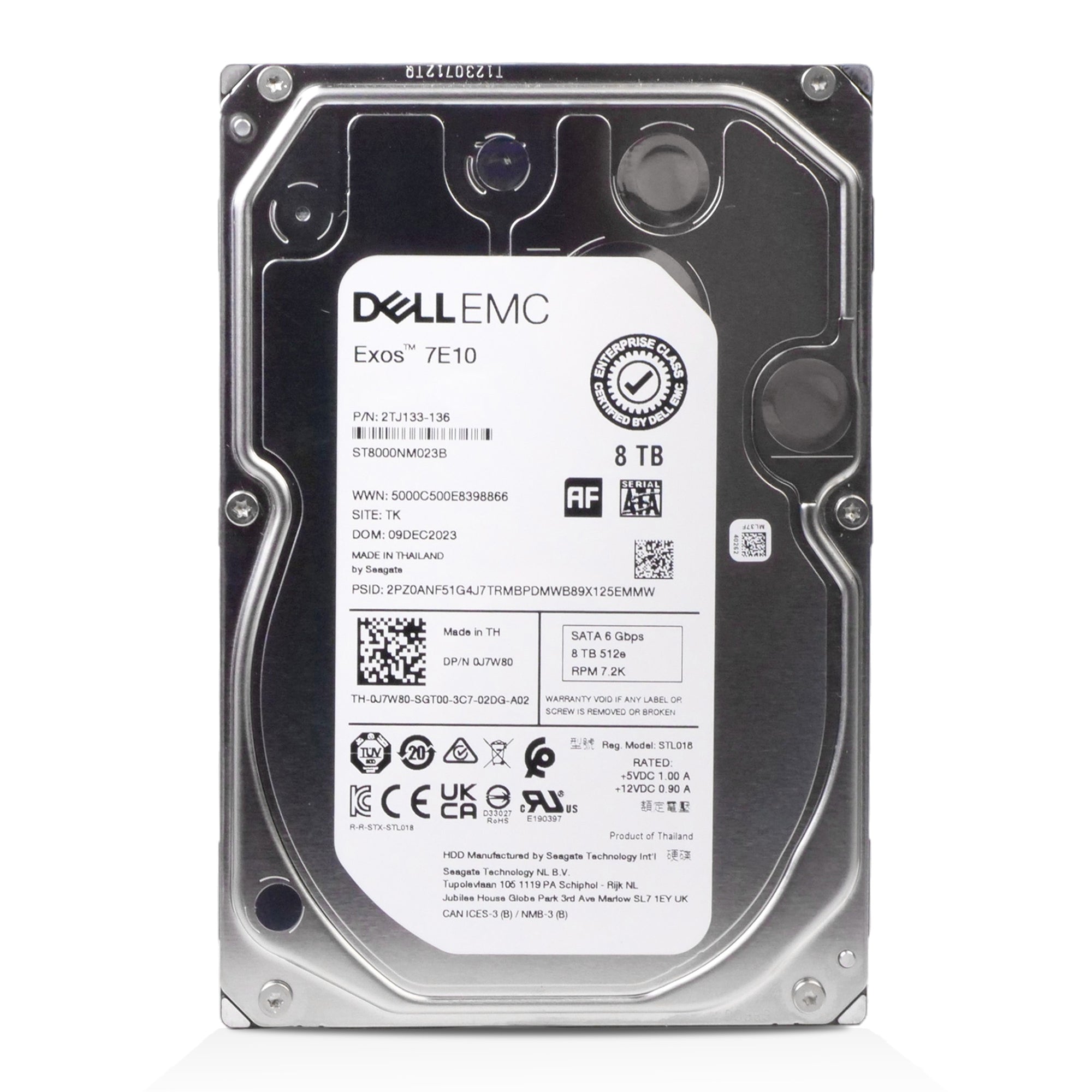 Dell/Seagate Exos 7E10 ST8000NM023B 8TB 7.2K RPM SATA 6Gb/s 512e 256MB 3.5in Refurbished HDD
