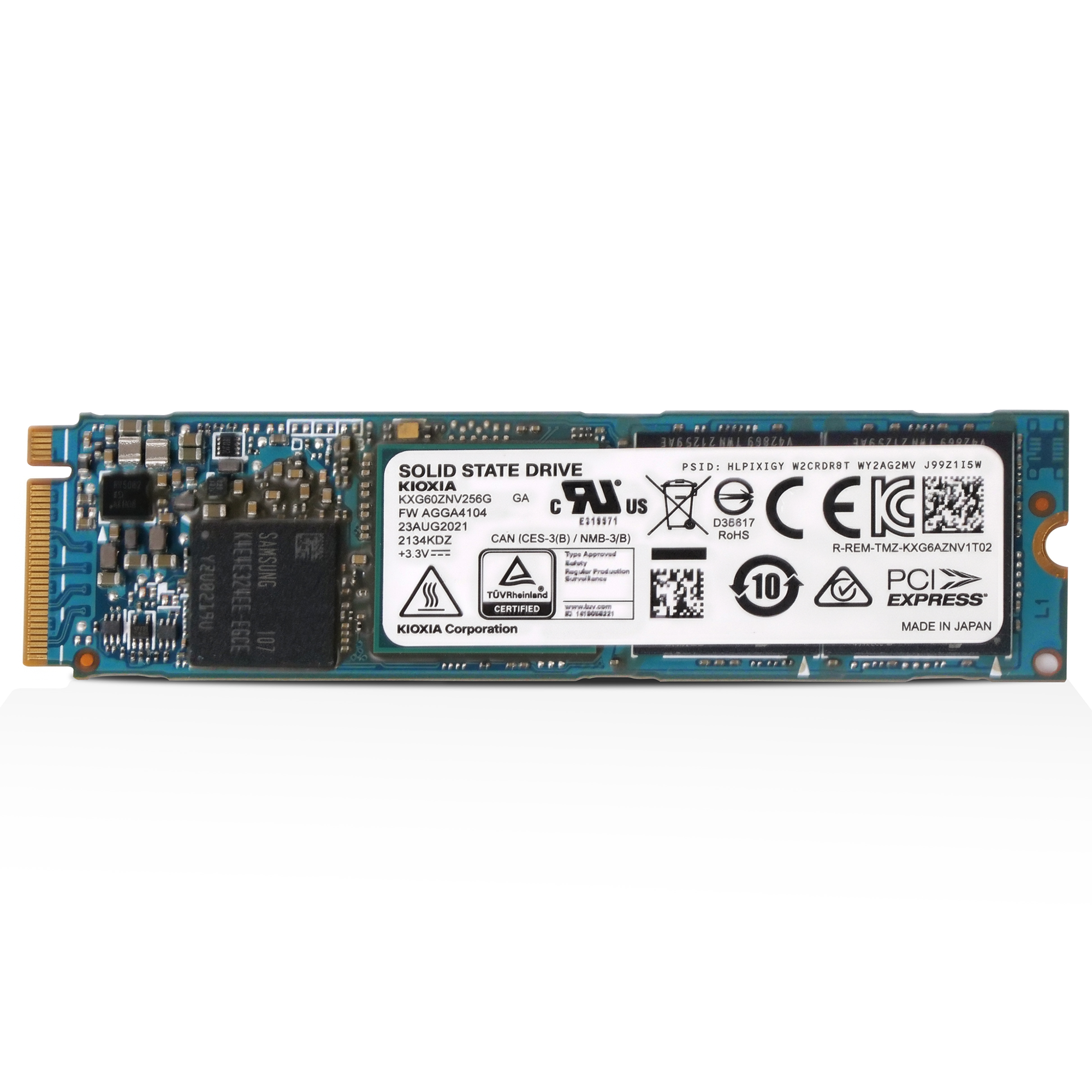 Kioxia XG6 KXG60ZNV256G 256GB 0.5 DWPD PCIe Gen 3.0 x4 4GB/s 3D TLC NVMe M.2 2280 Recertified SSD