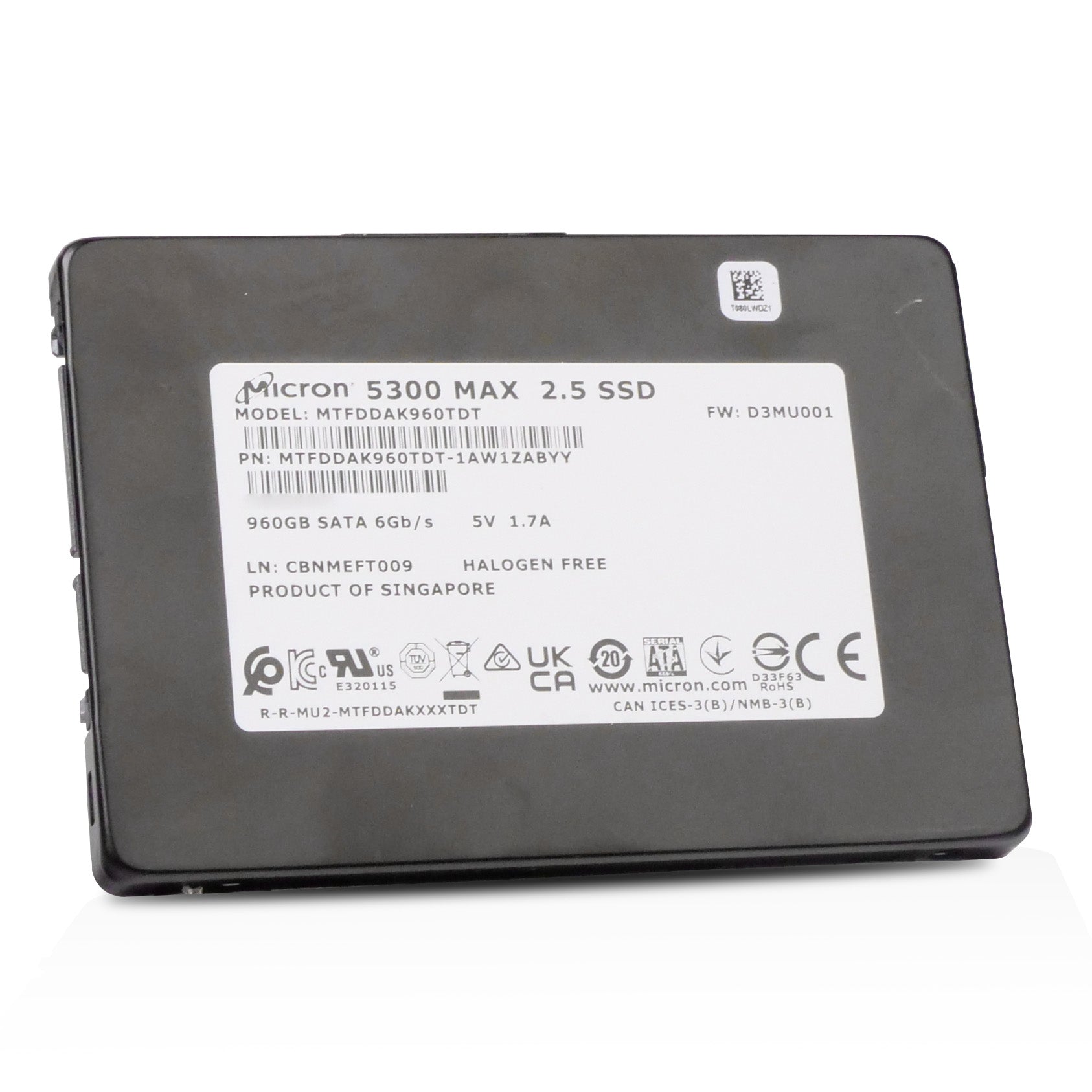 Micron 5300 MAX MTFDDAK960TDT 960GB SATA 6Gb/s 3D TLC 5 DWPD 2.5in Refurbished SSD