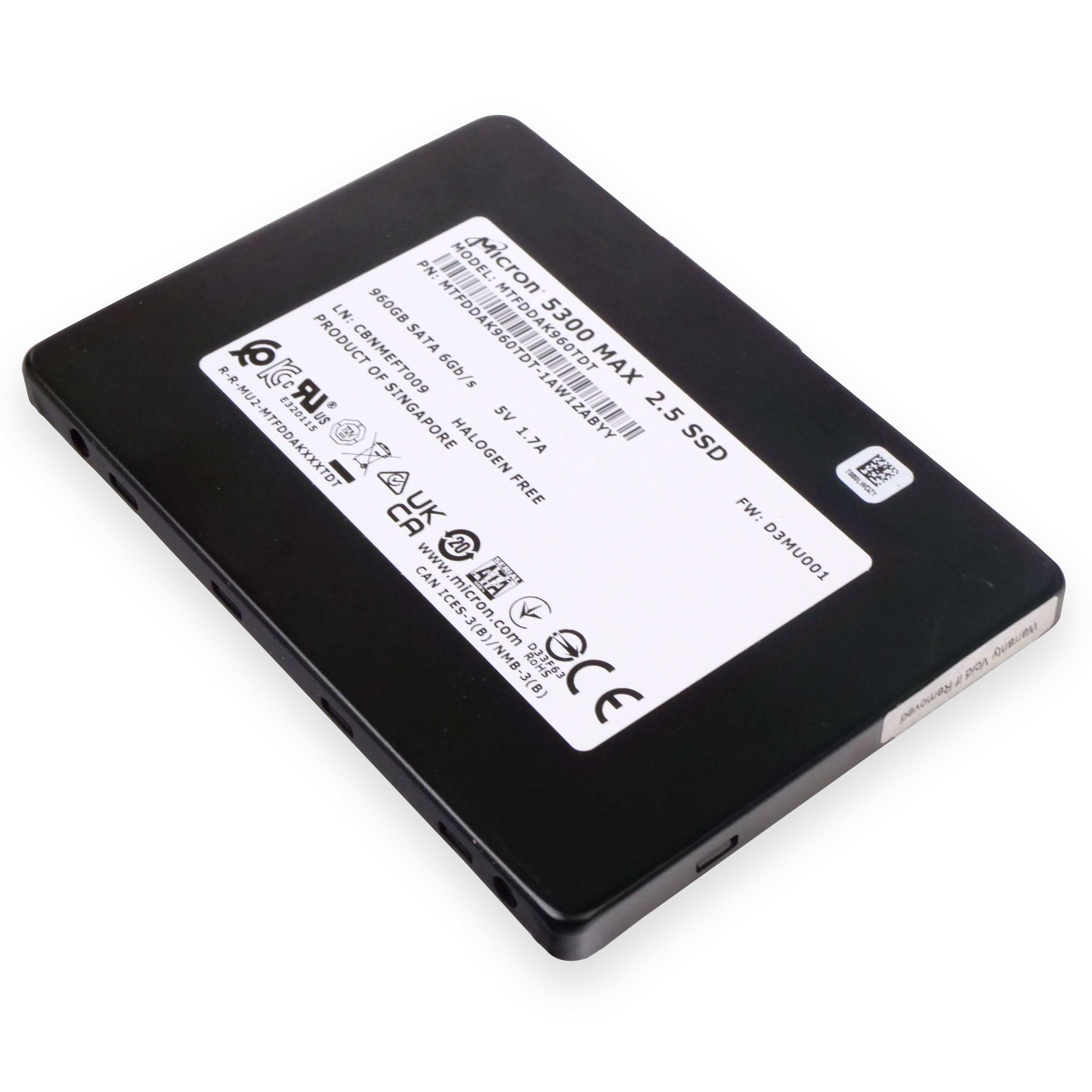 Micron 5300 MAX MTFDDAK960TDT 960GB SATA 6Gb/s 3D TLC 5 DWPD 2.5in Refurbished SSD
