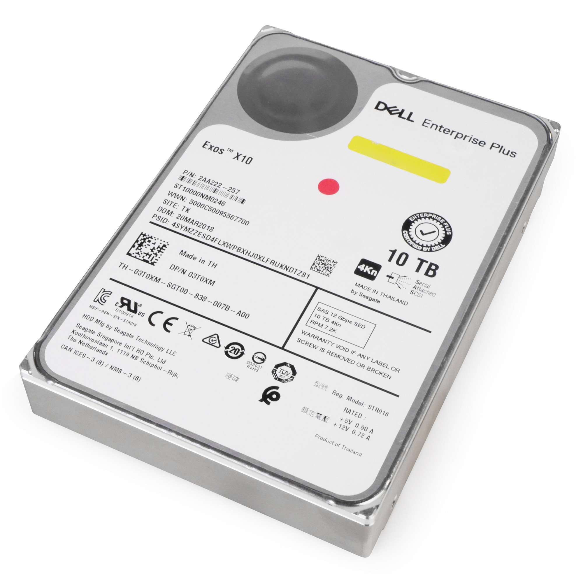 Dell/Seagate Exos X10 ST10000NM0246 10TB 7.2K RPM SAS 12Gb/s 4Kn 256 MB 3.5in HDD
