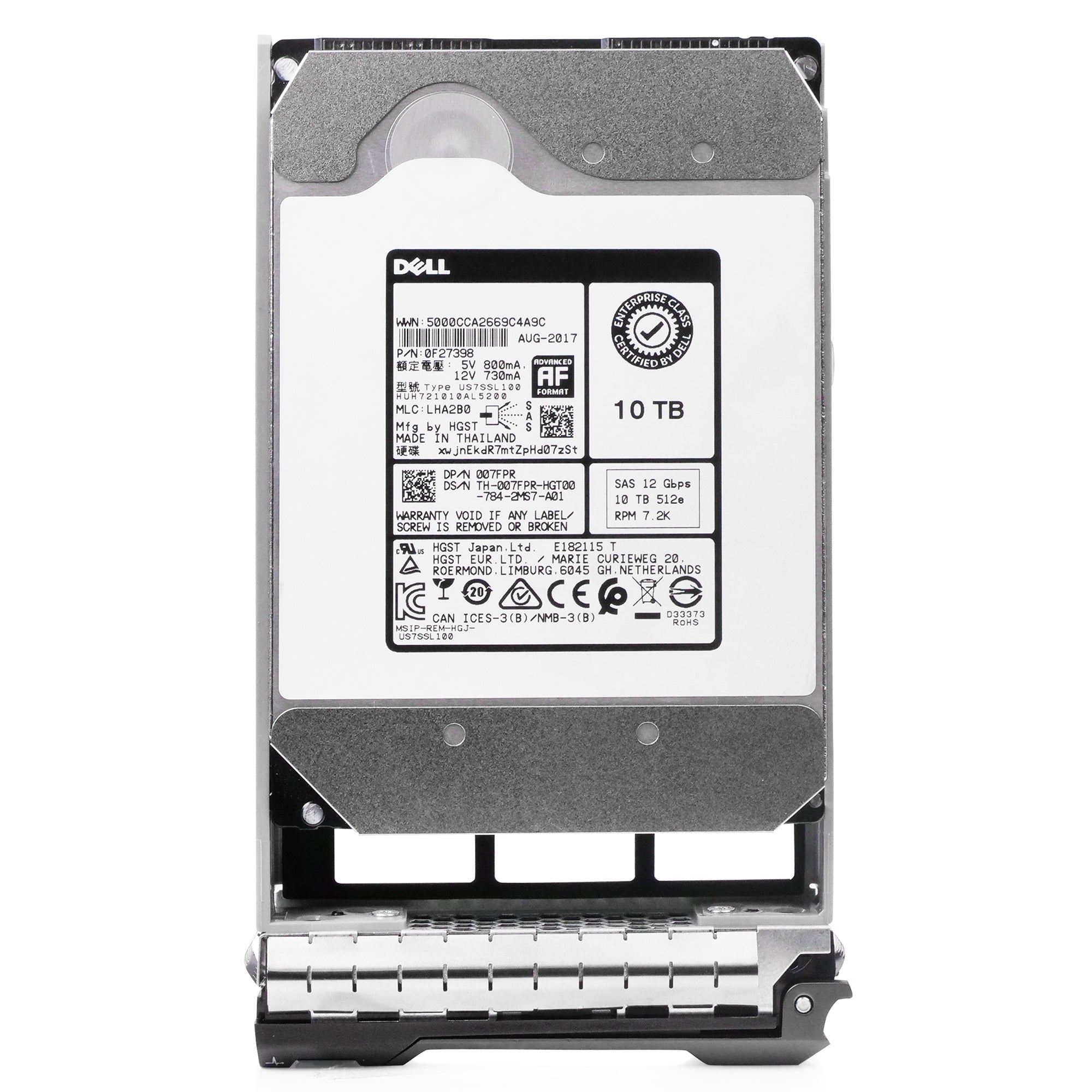 Dell G13 007FPR 10TB 7.2K RPM SAS 12Gb/s 512e 256 MB 3.5in Refurbished HDD