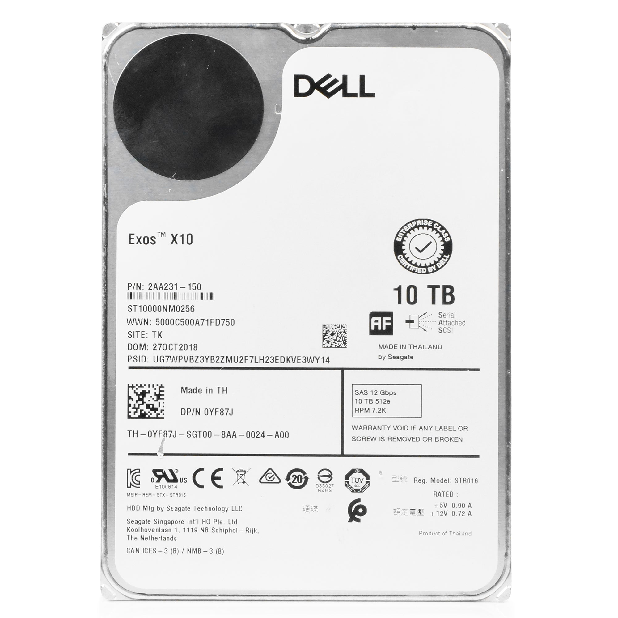Dell/Seagate Exos 10 ST10000NM0256 10TB 7.2K RPM SAS 12Gb/s 512e 256MB 3.5in Refurbished HDD