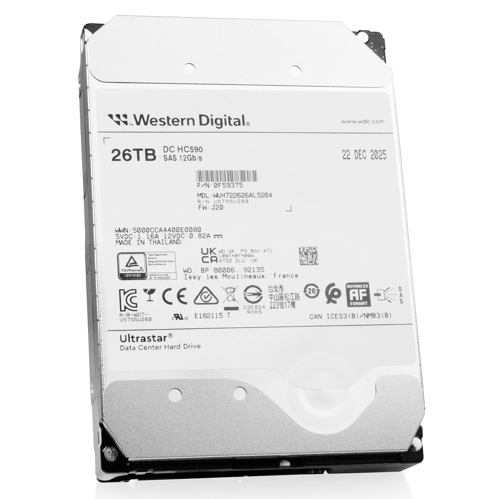 Western Digital Ultrastar DC HC590 WUH722626AL5204 0F59375 26TB 7.2K RPM SAS 12Gb/s 512e 512MB 3.5in HDD
