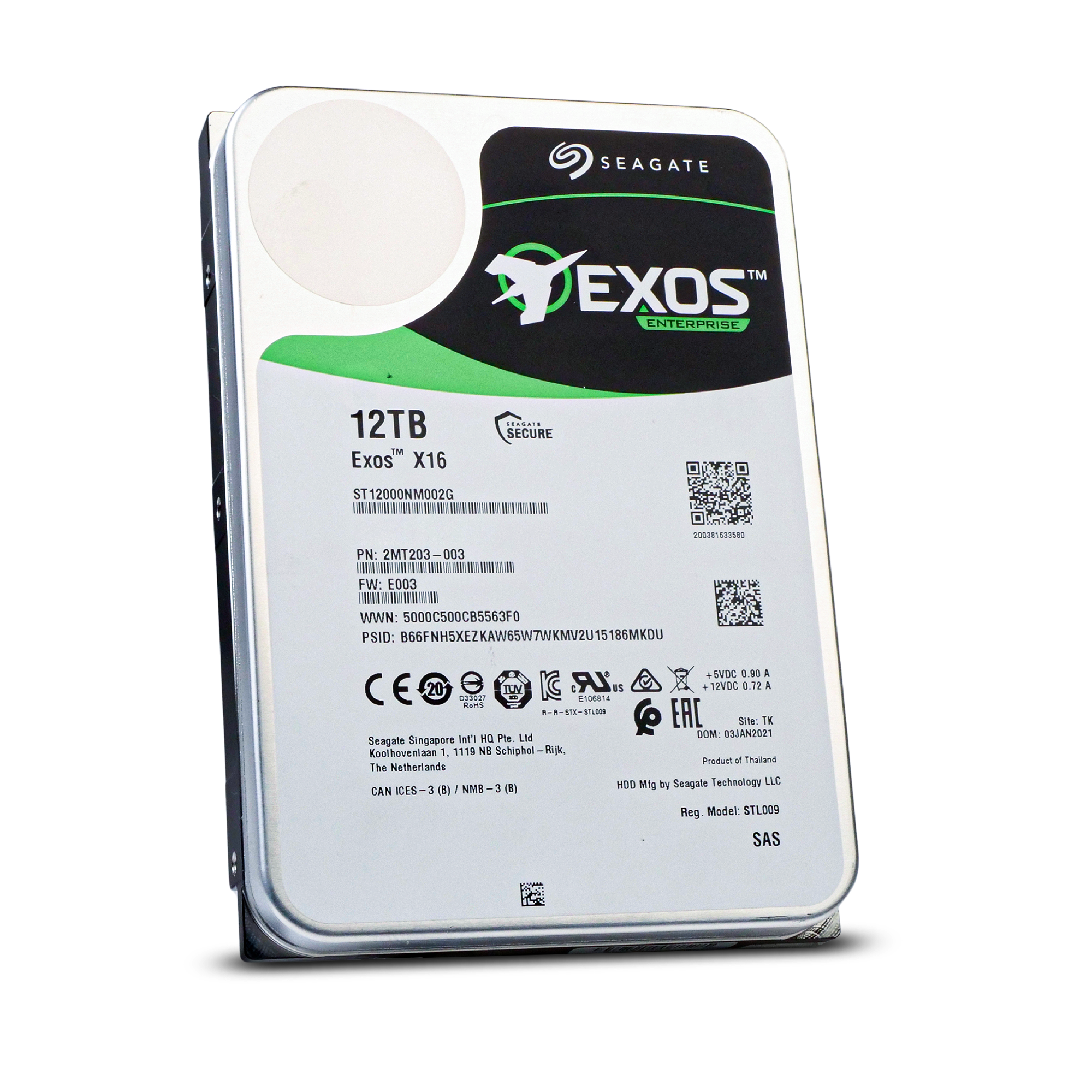 Seagate Exos X16 ST12000NM002G 12TB 7.2K RPM SAS 12Gb/s 512e/4Kn 3.5in Hard Drive