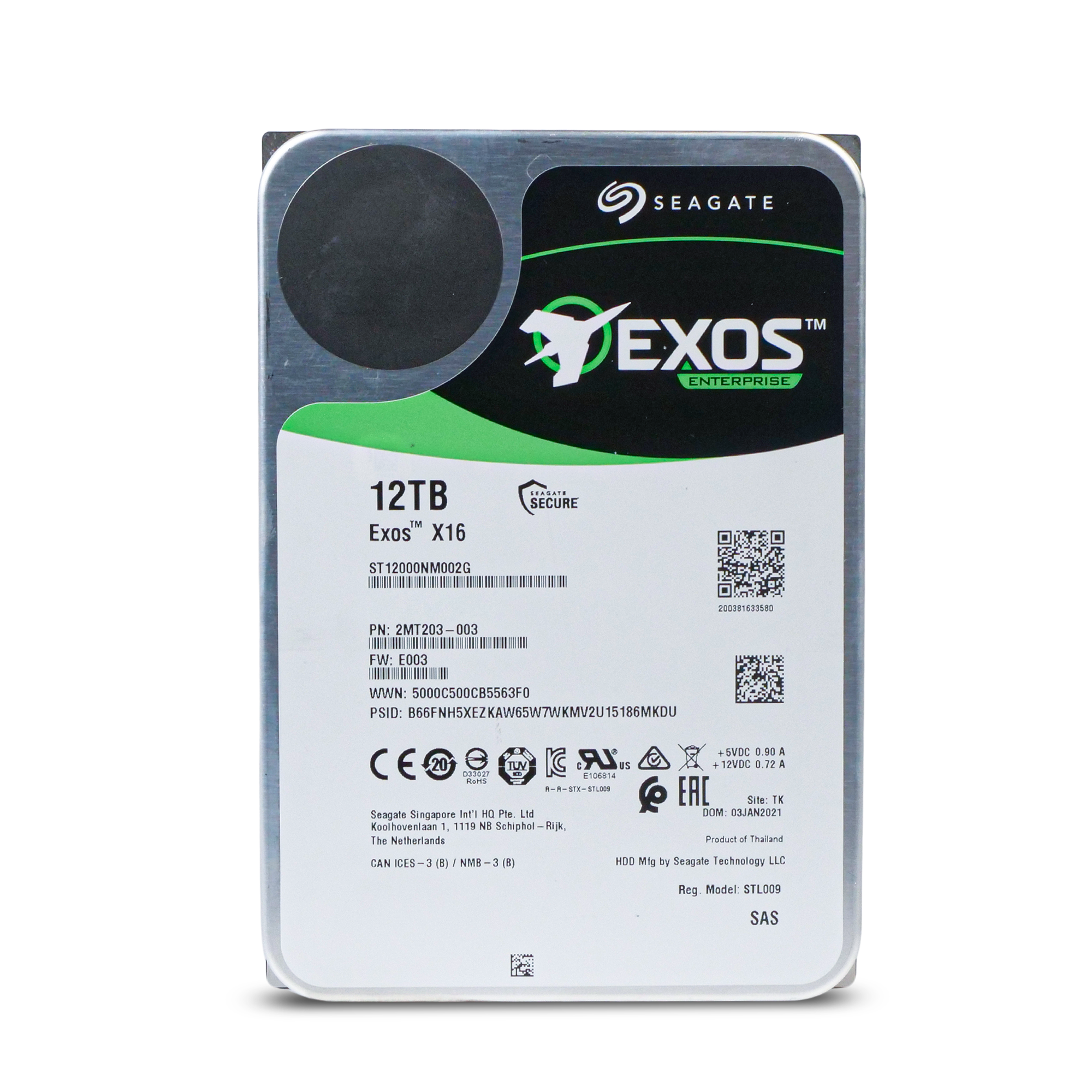 Seagate Exos X16 ST12000NM002G 12TB 7.2K RPM SAS 12Gb/s 512e/4Kn 3.5in Hard Drive