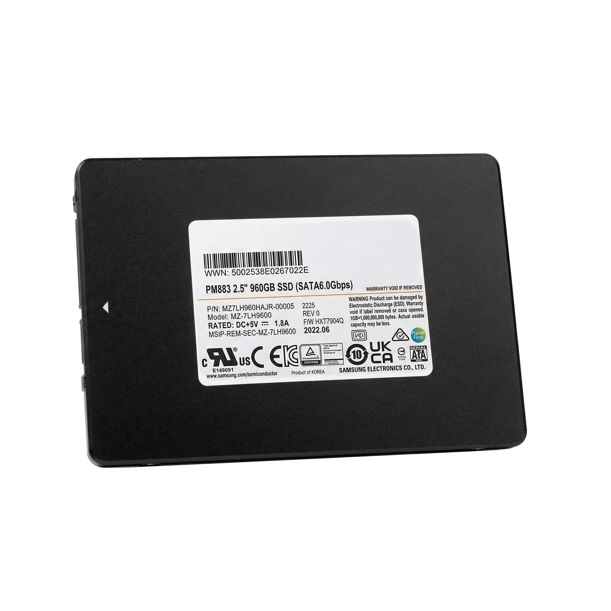 Samsung PM883 MZ7LH960HAJR 960GB 1.3 DWPD SATA 6Gb/s 3D TLC 2.5in Refurbished SSD