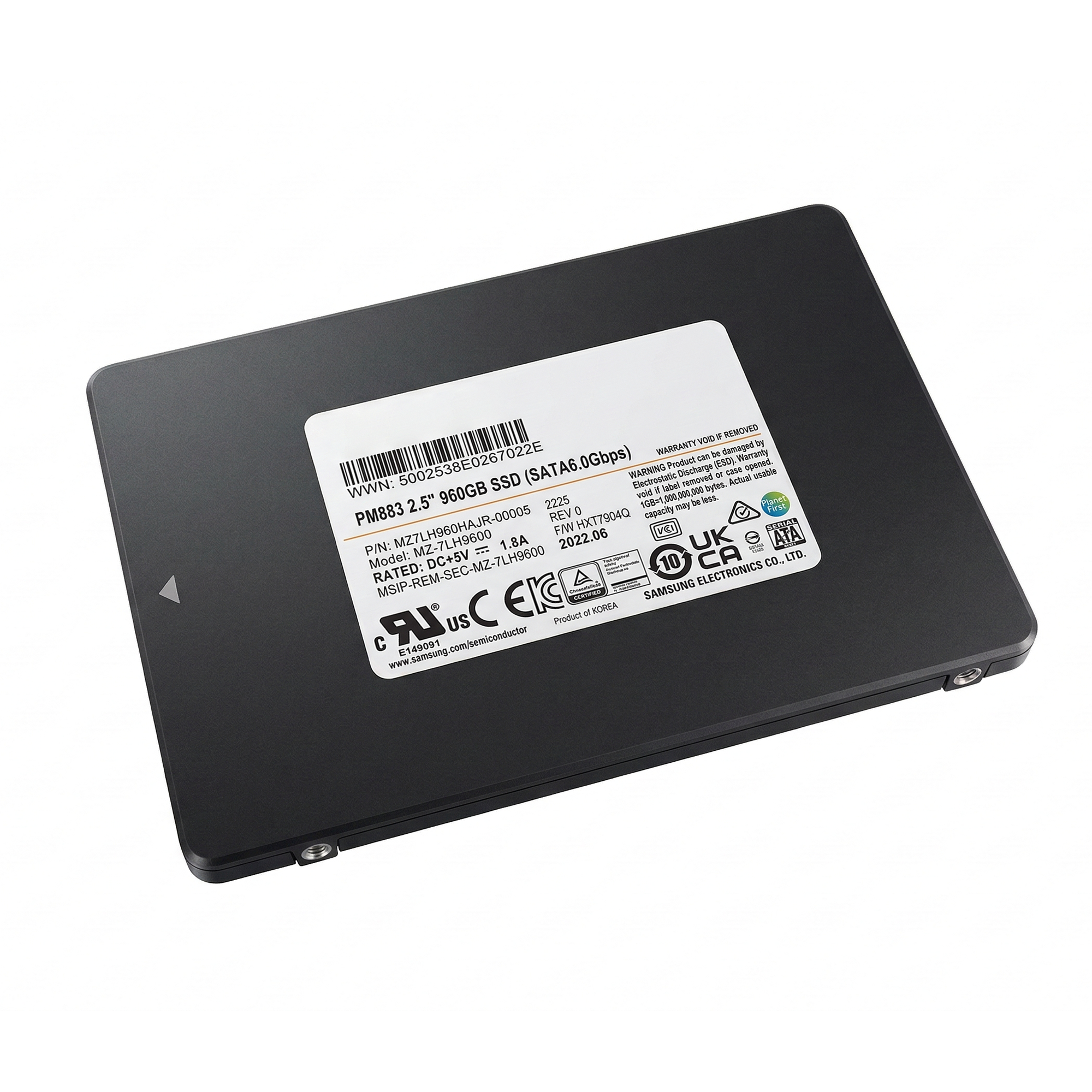 Samsung PM883 MZ7LH960HAJR 960GB 1.3 DWPD SATA 6Gb/s 3D TLC 2.5in Refurbished SSD