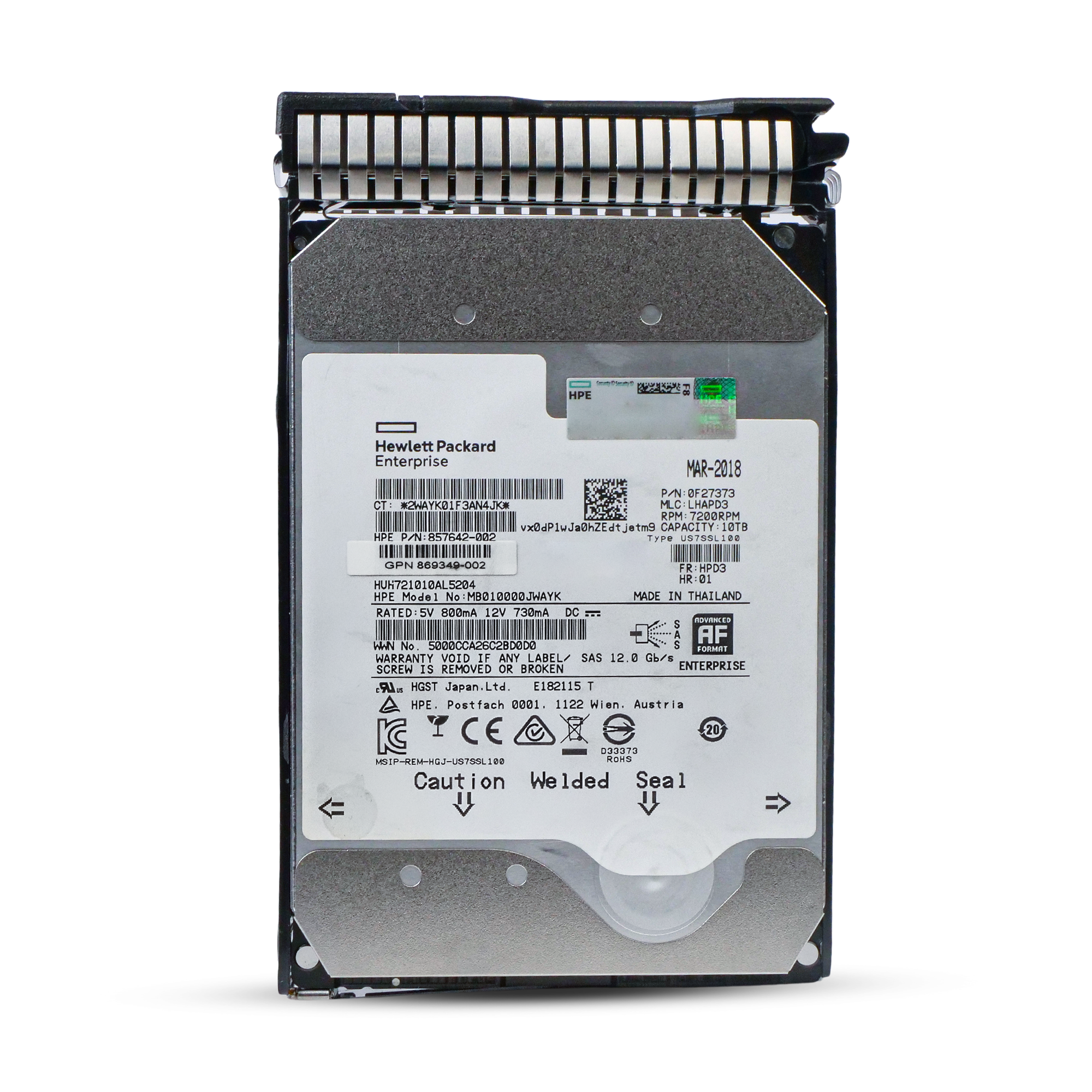 HP Generation 8 857642-002 MB010000JWAYK 10TB 7.2K RPM SAS 12Gb/s 512e 256MB 3.5in Refurbished HDD