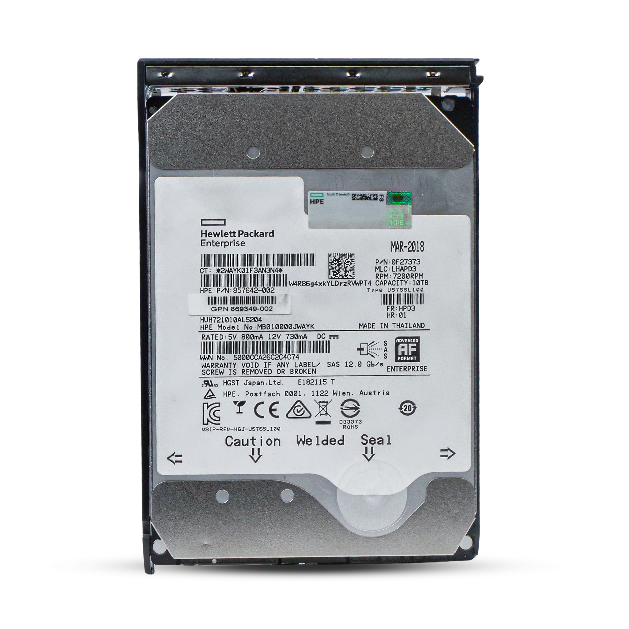 HP Generation 11 857642-002 MB010000JWAYK 10TB 7.2K RPM SAS 12Gb/s 512e 256MB 3.5in Refurbished HDD