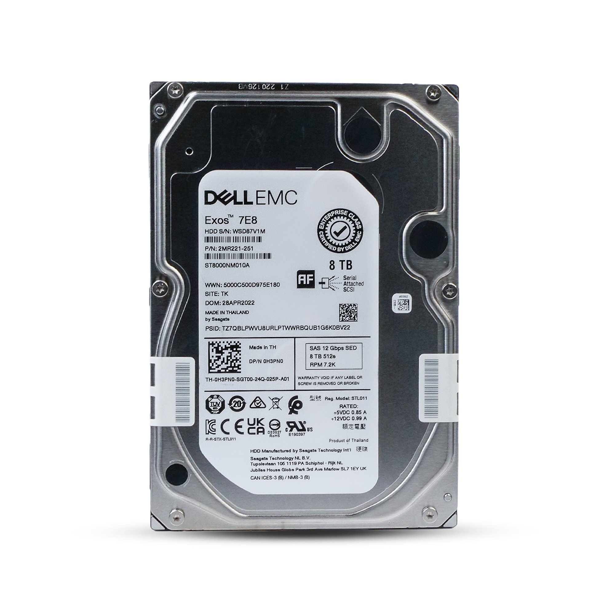 SAMPLE ONLY - Dell/Seagate Exos 7E8 ST8000NM010A 8TB 7.2K RPM SAS 12Gb/s 512e 256MB 3.5in HDD